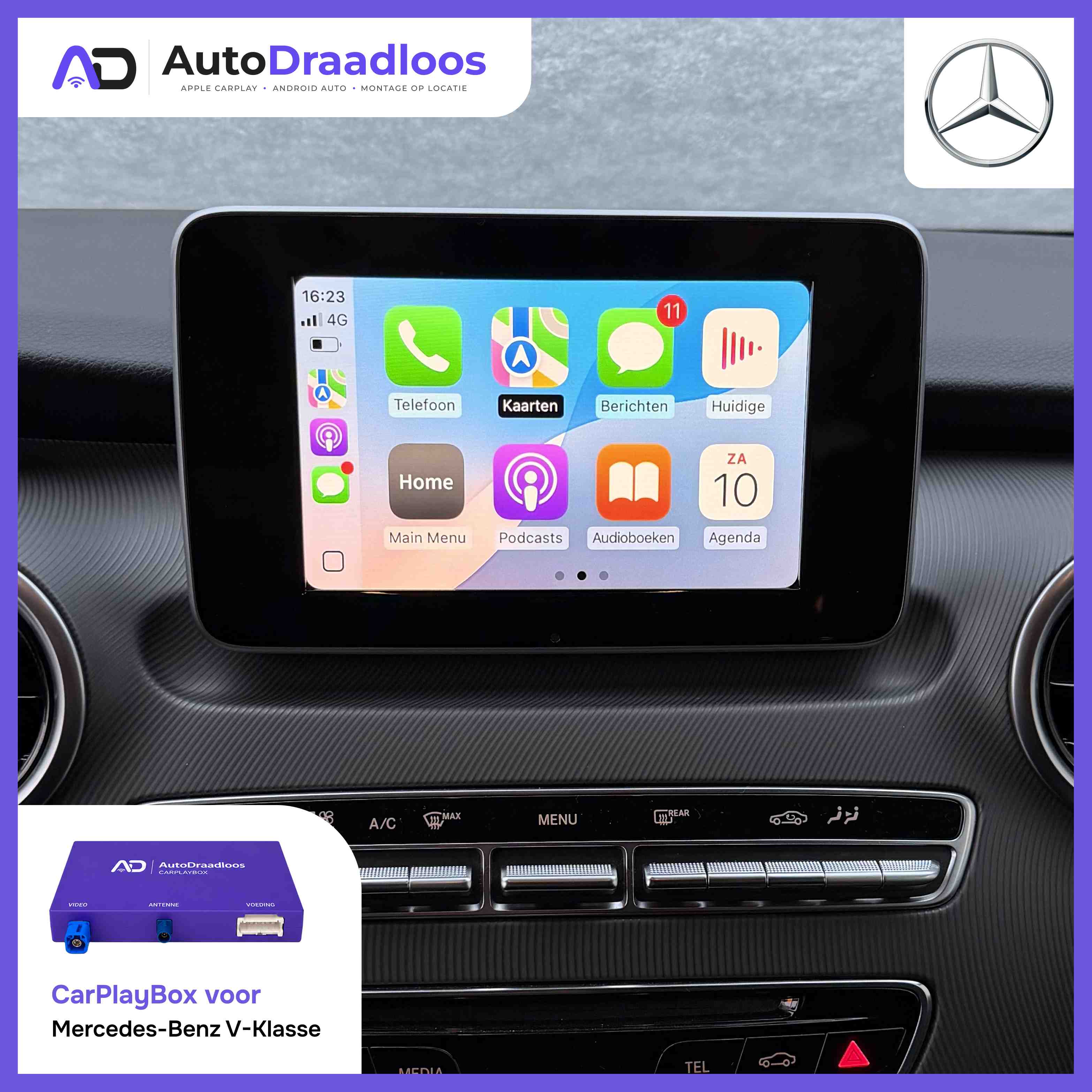 Apple CarPlay op het originele scherm van een V-Klasse
