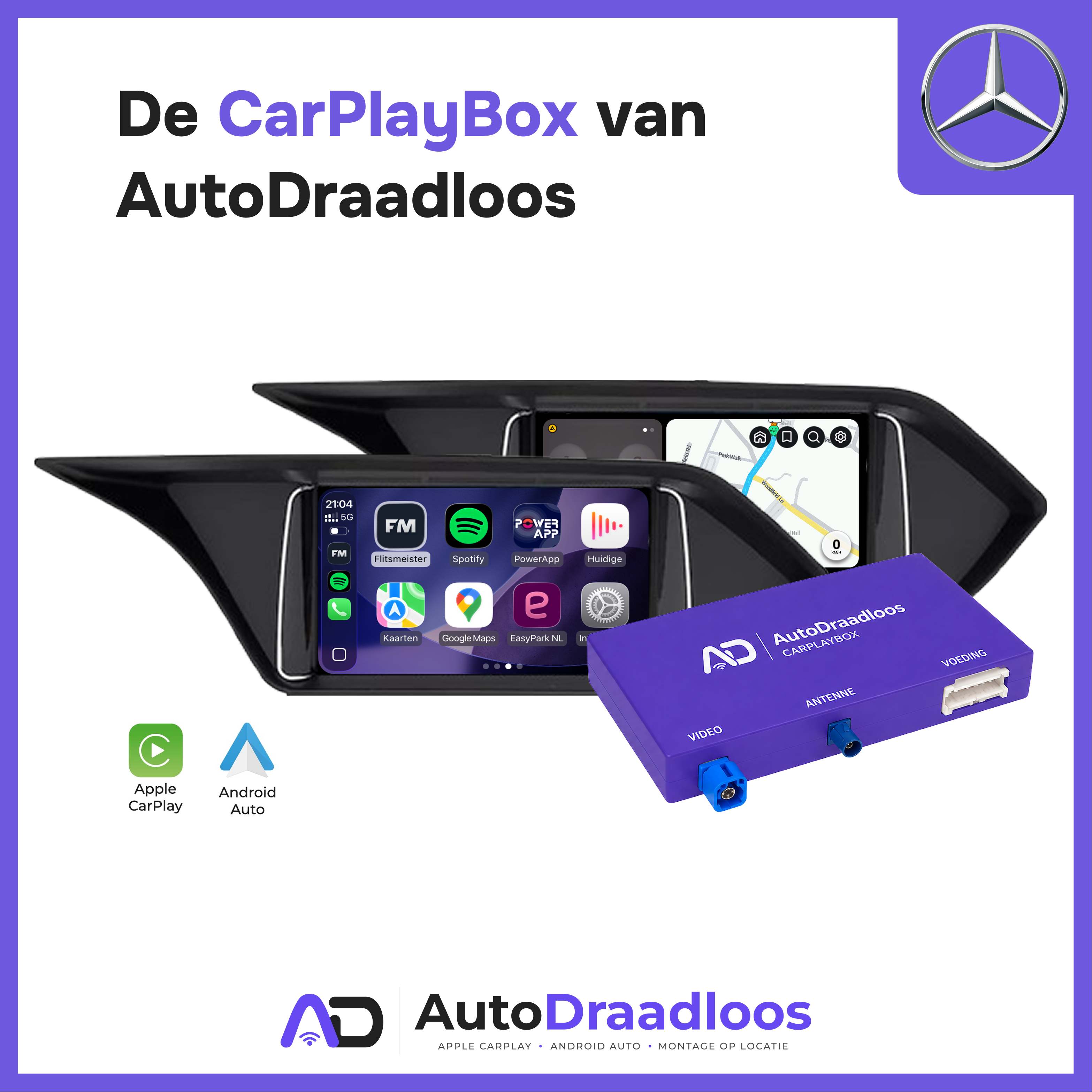 Apple CarPlay op het originele scherm van een W204 C-Klasse