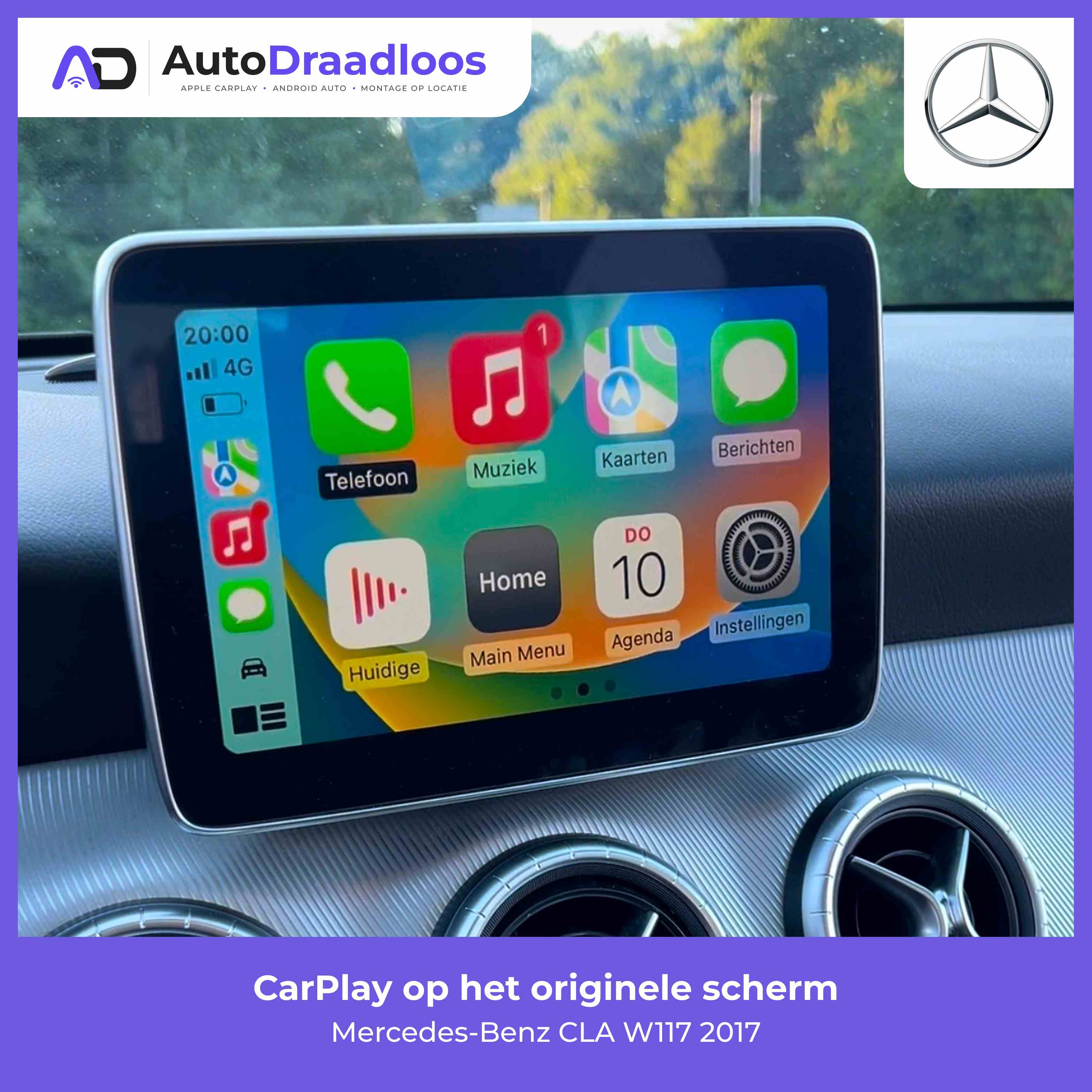 Apple CarPlay op het originele scherm van een CLA