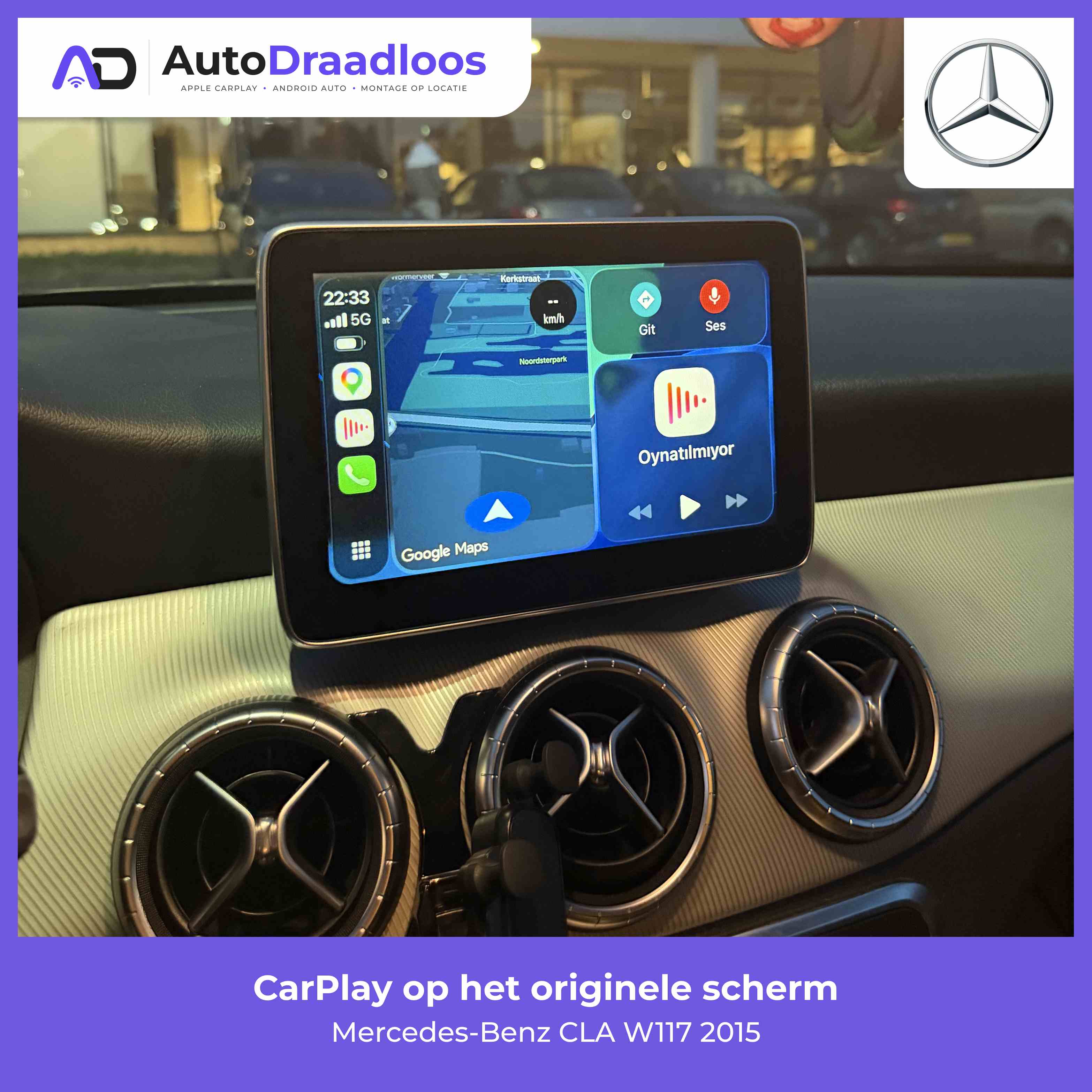 Apple CarPlay op het originele scherm van een CLA