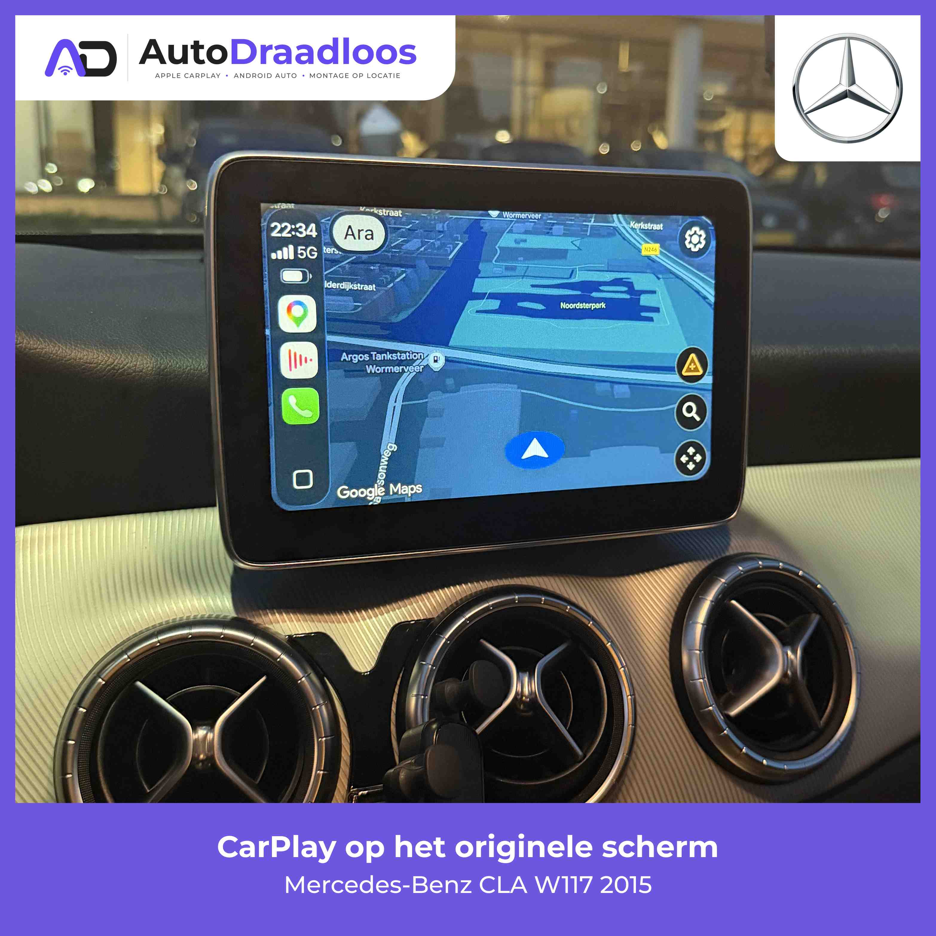 Apple CarPlay op het originele scherm van een CLA