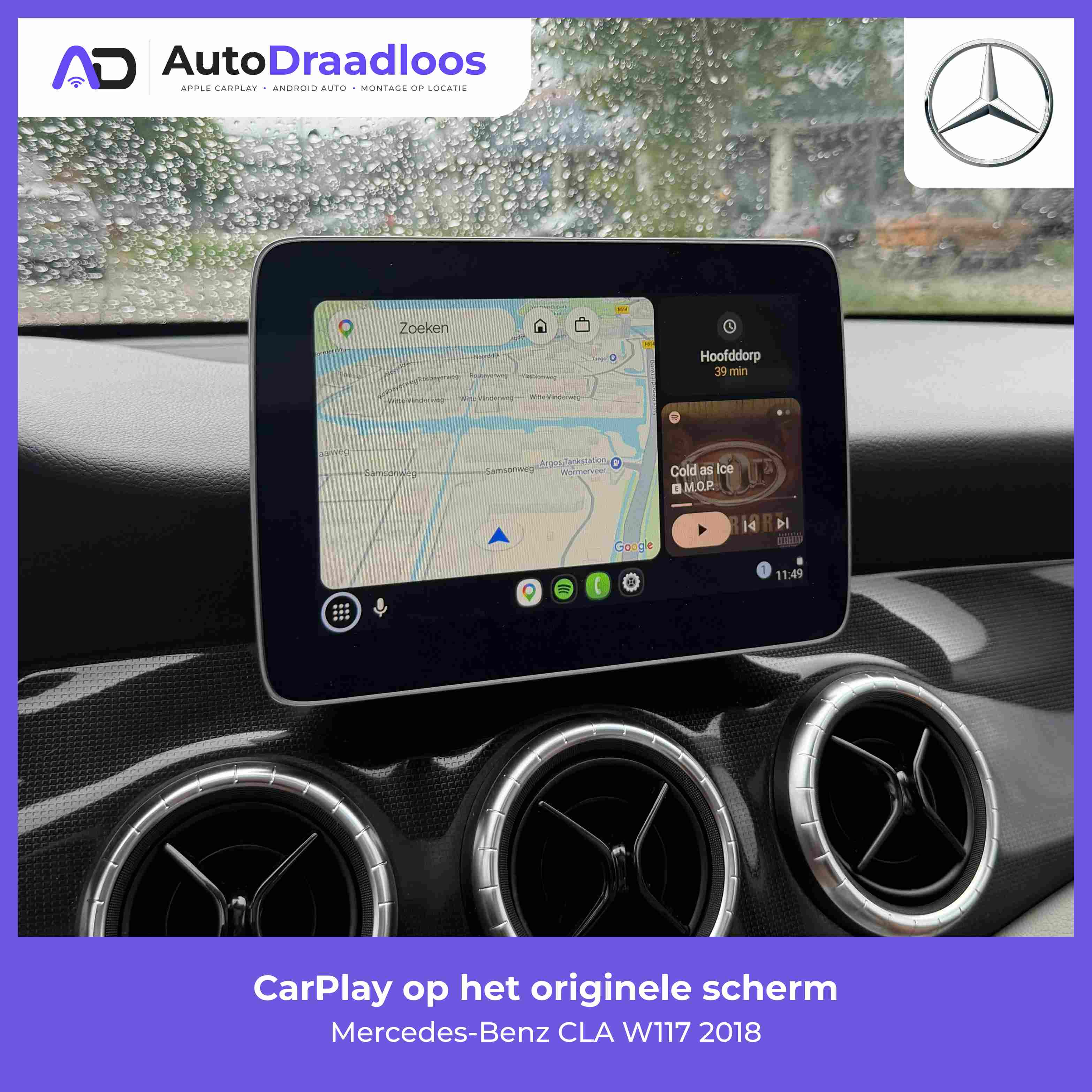 Android Auto op het originele scherm van een CLA