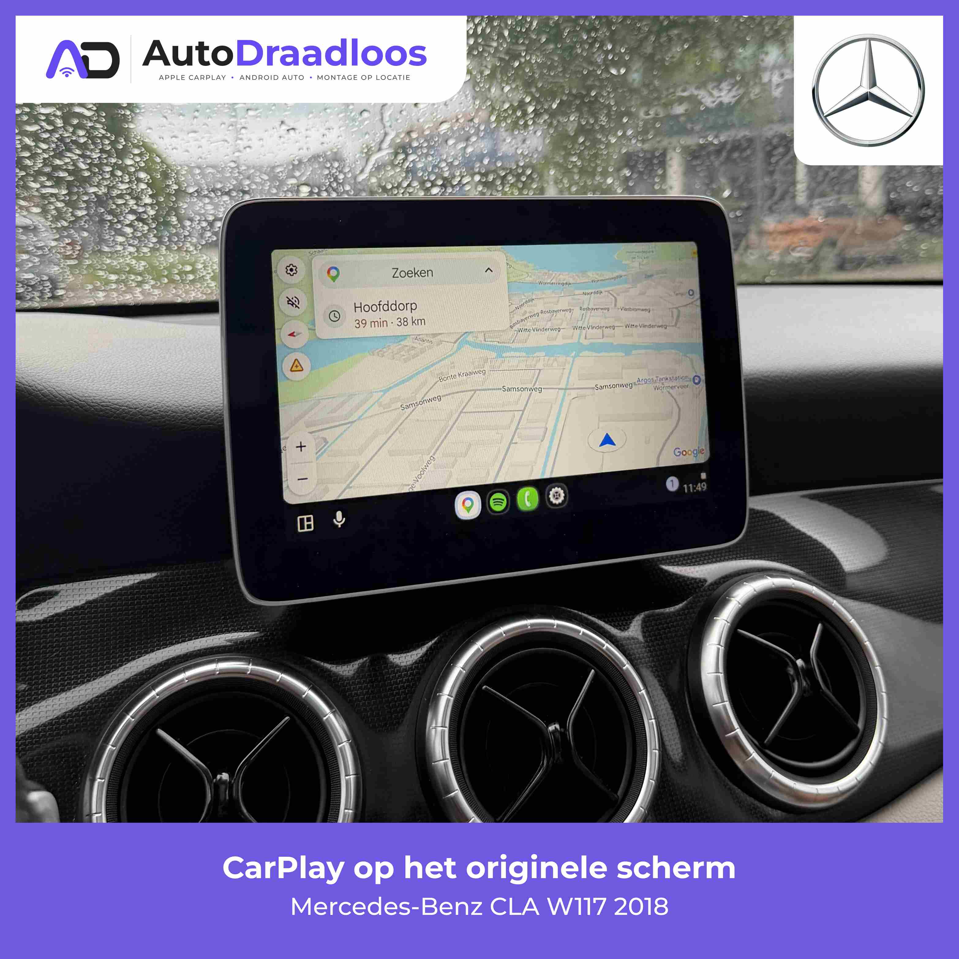 Android Auto op het originele scherm van een CLA