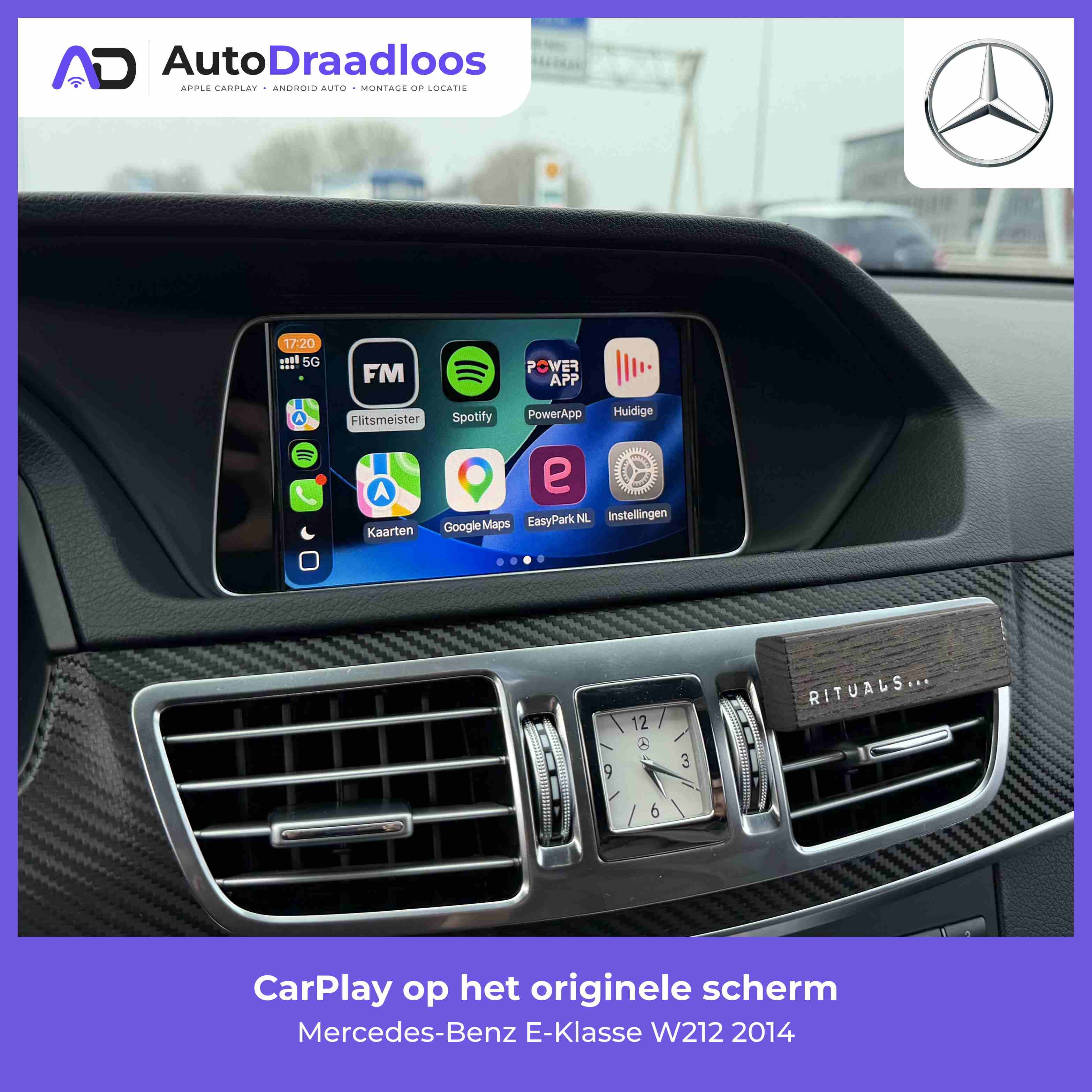 Apple CarPlay op het originele scherm van een E-Klasse
