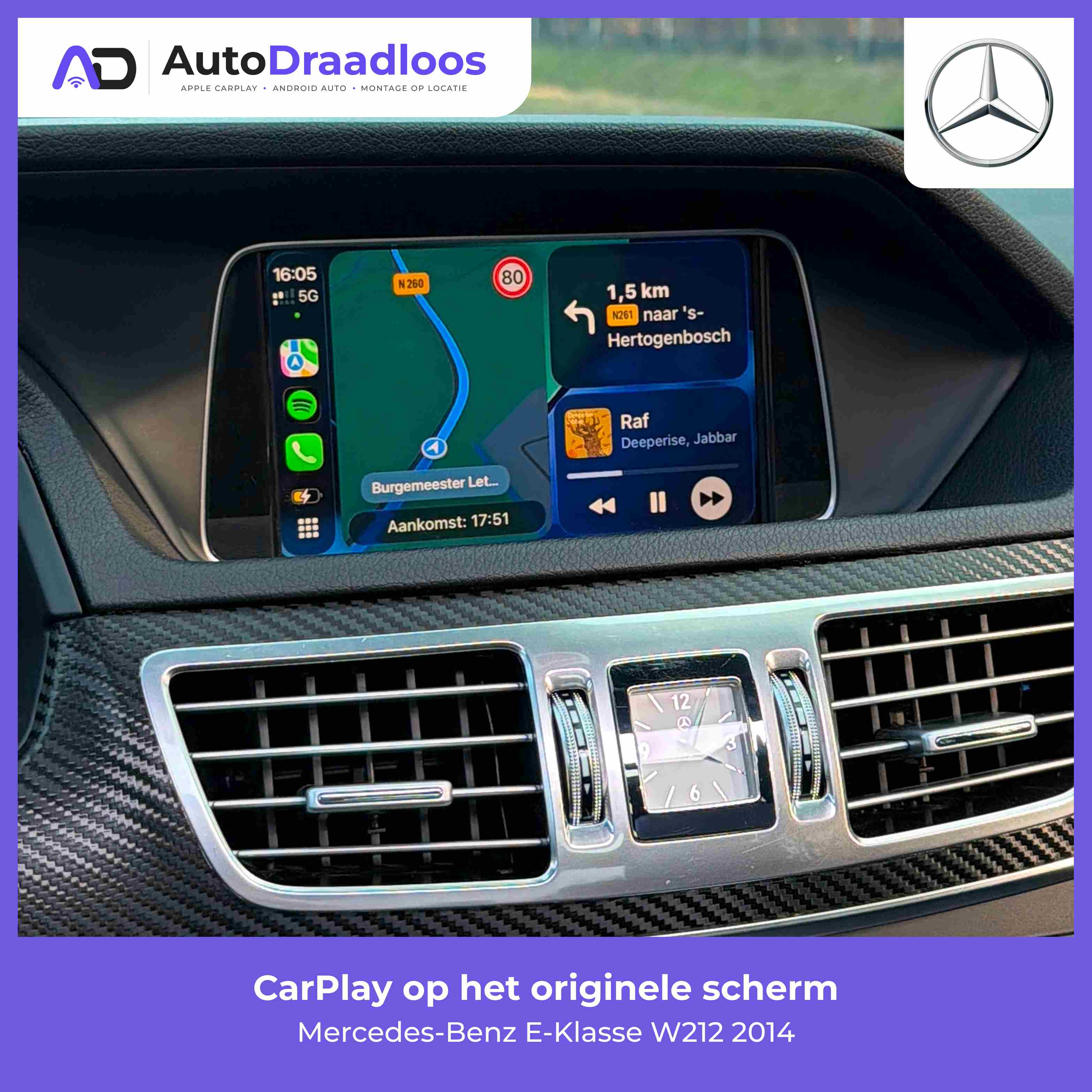 Apple CarPlay op het originele scherm van een E-Klasse