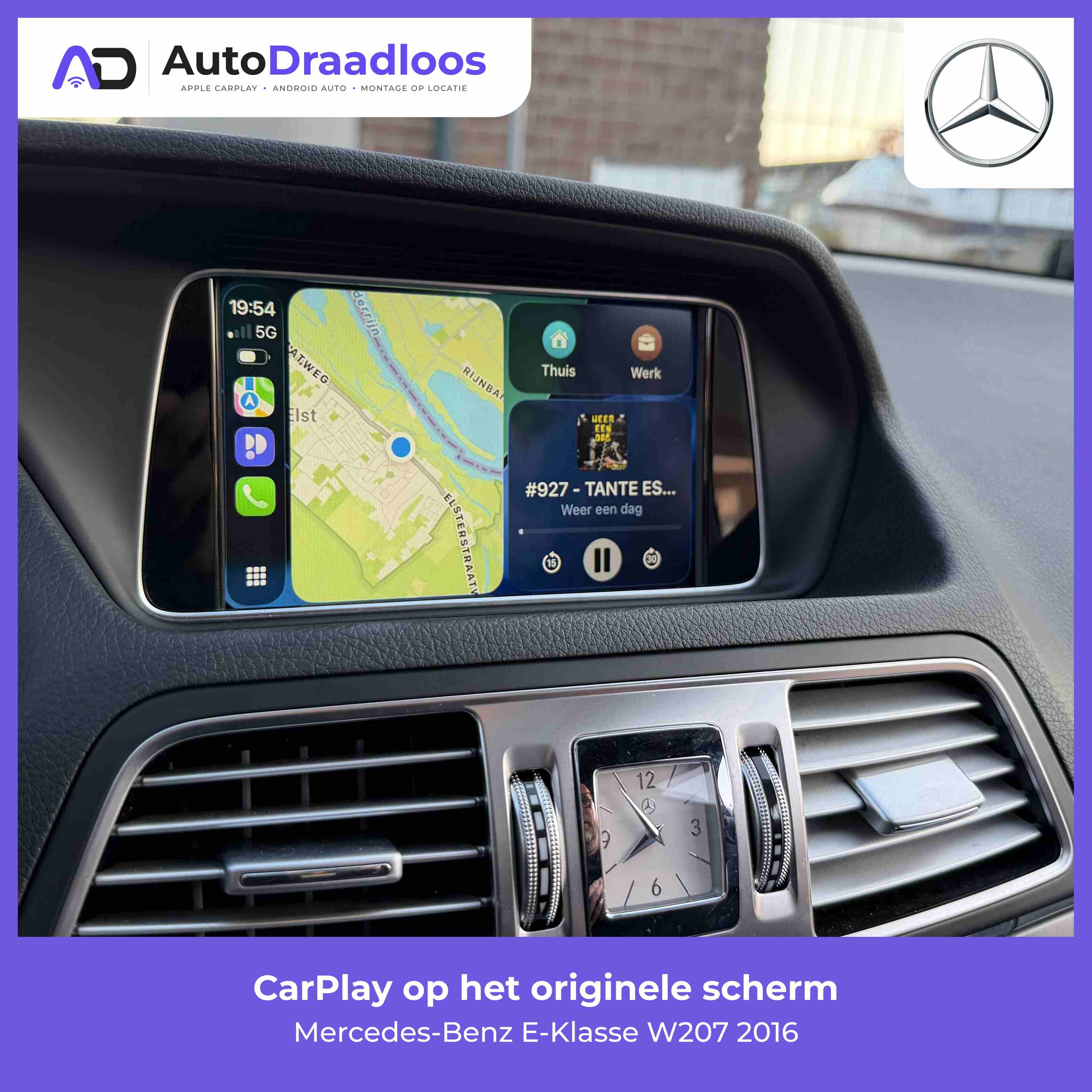 Apple CarPlay op het originele scherm van een E-Klasse