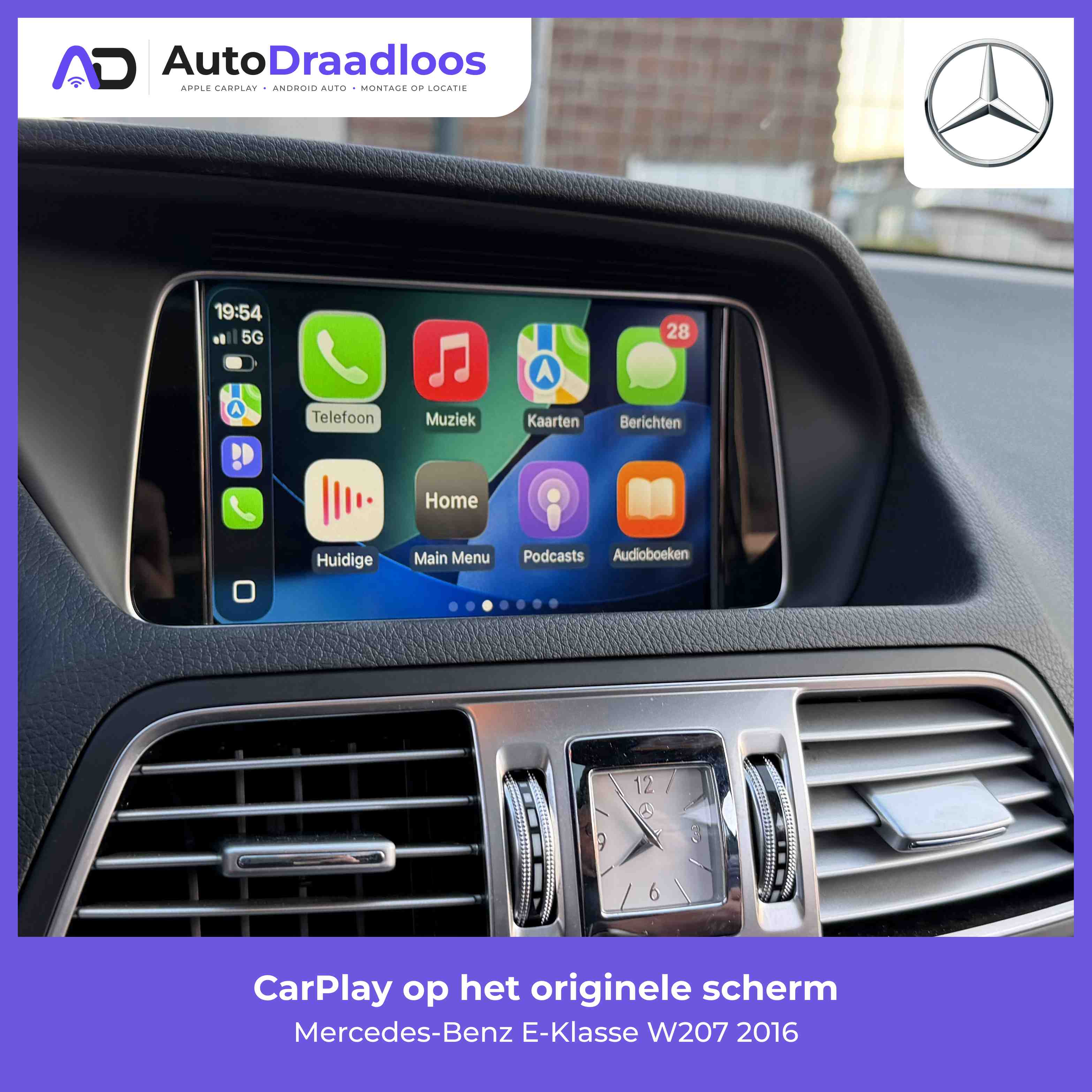 Apple CarPlay op het originele scherm van een E-Klasse