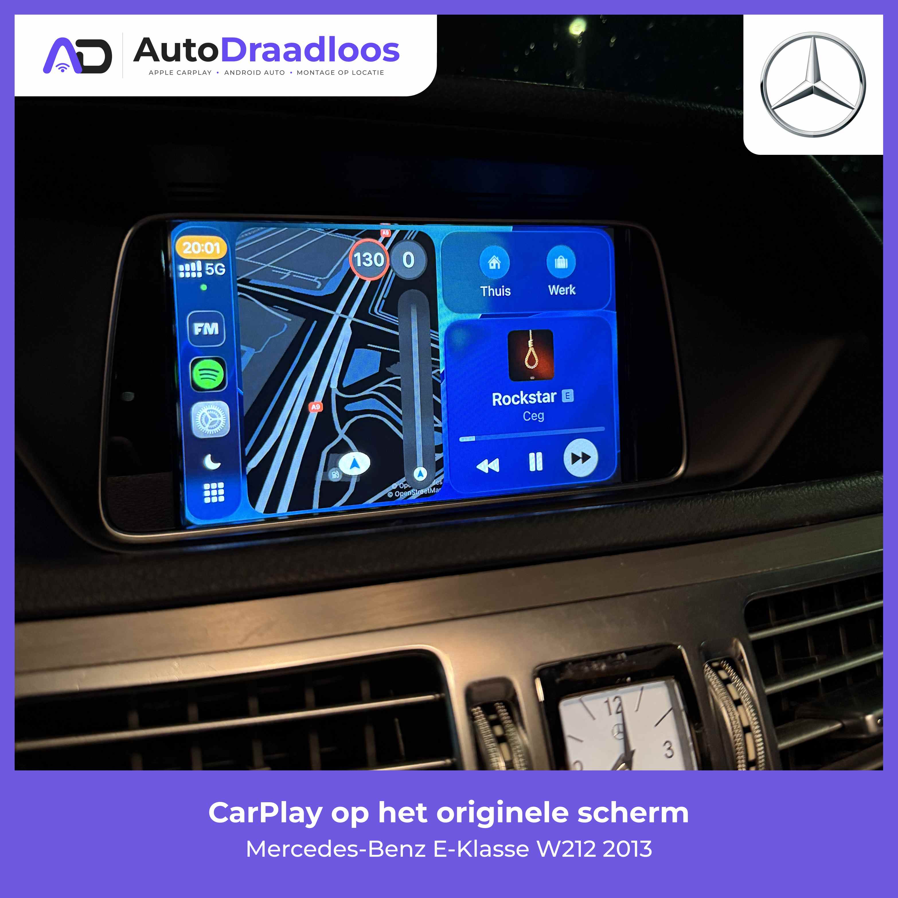 Apple CarPlay op het originele scherm van een E-Klasse