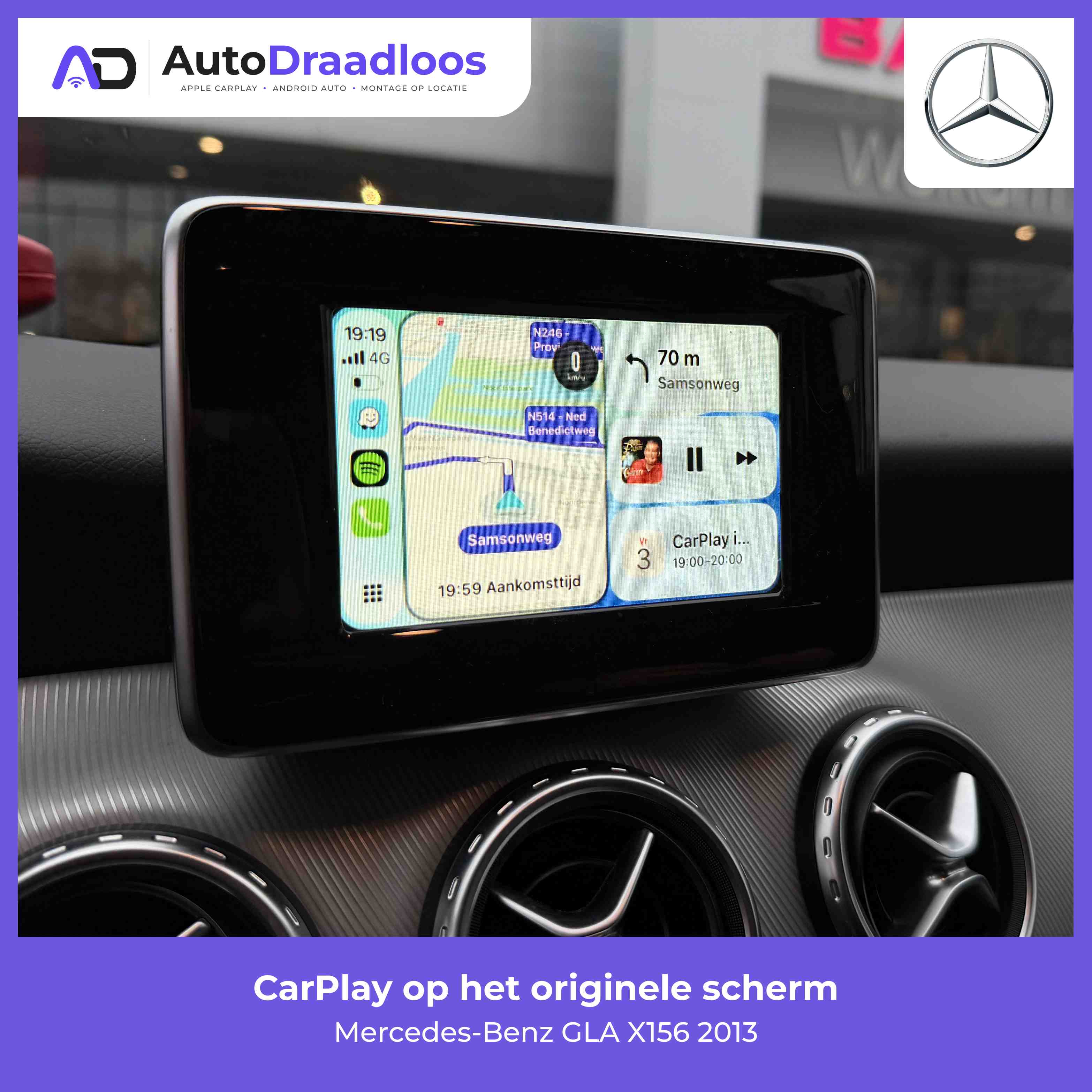 Apple CarPlay op het originele scherm van een GLA