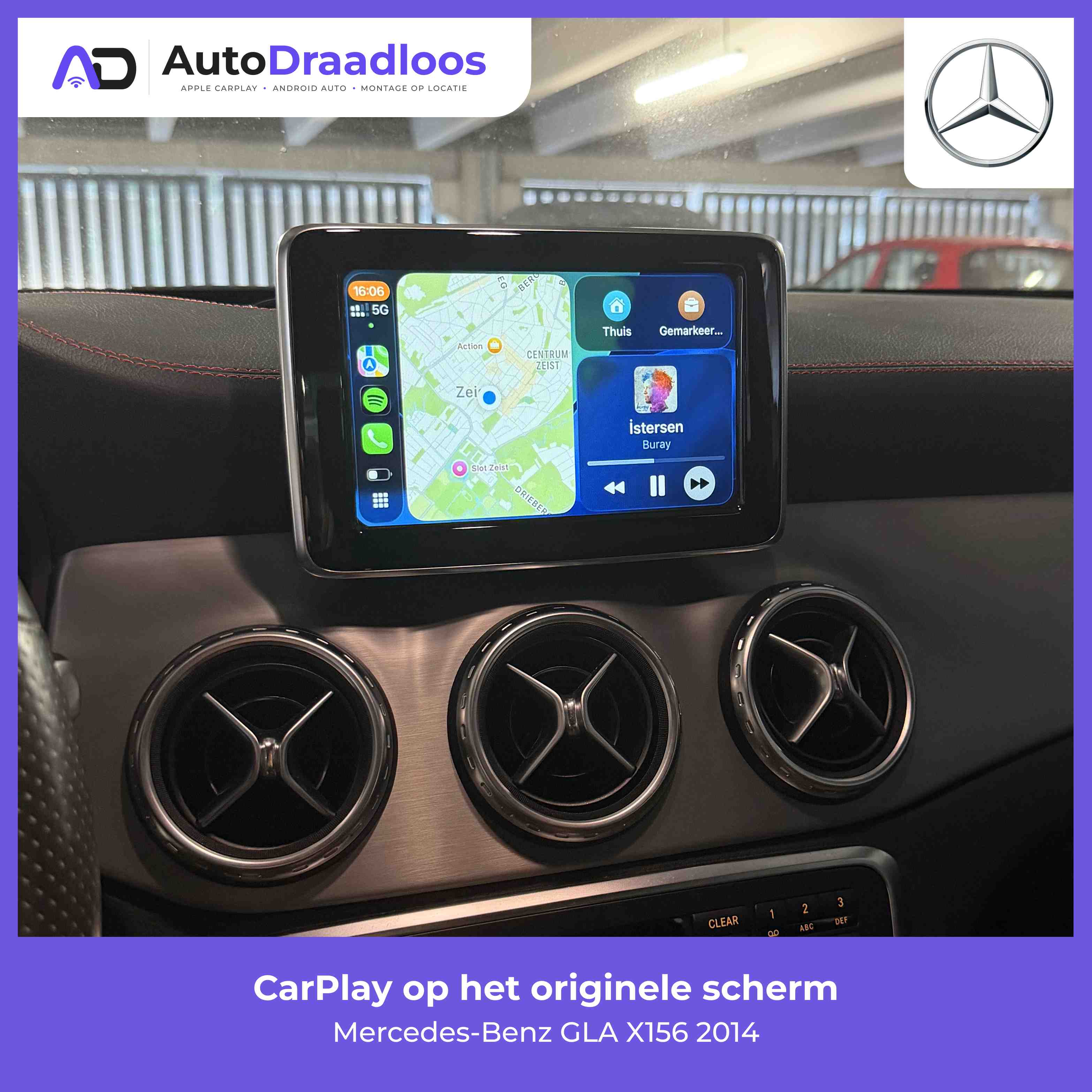 Apple CarPlay op het originele scherm van een GLA