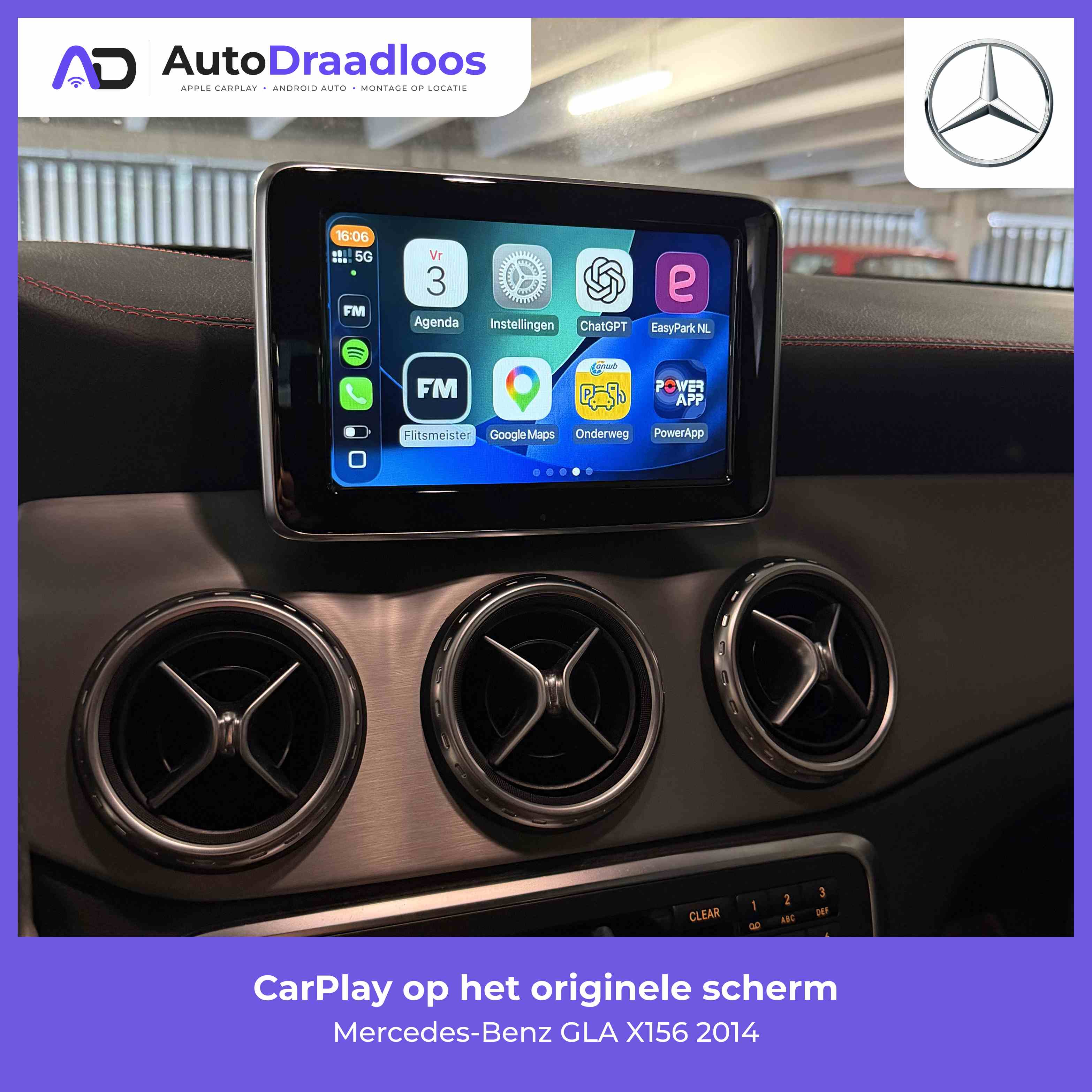 Apple CarPlay op het originele scherm van een GLA