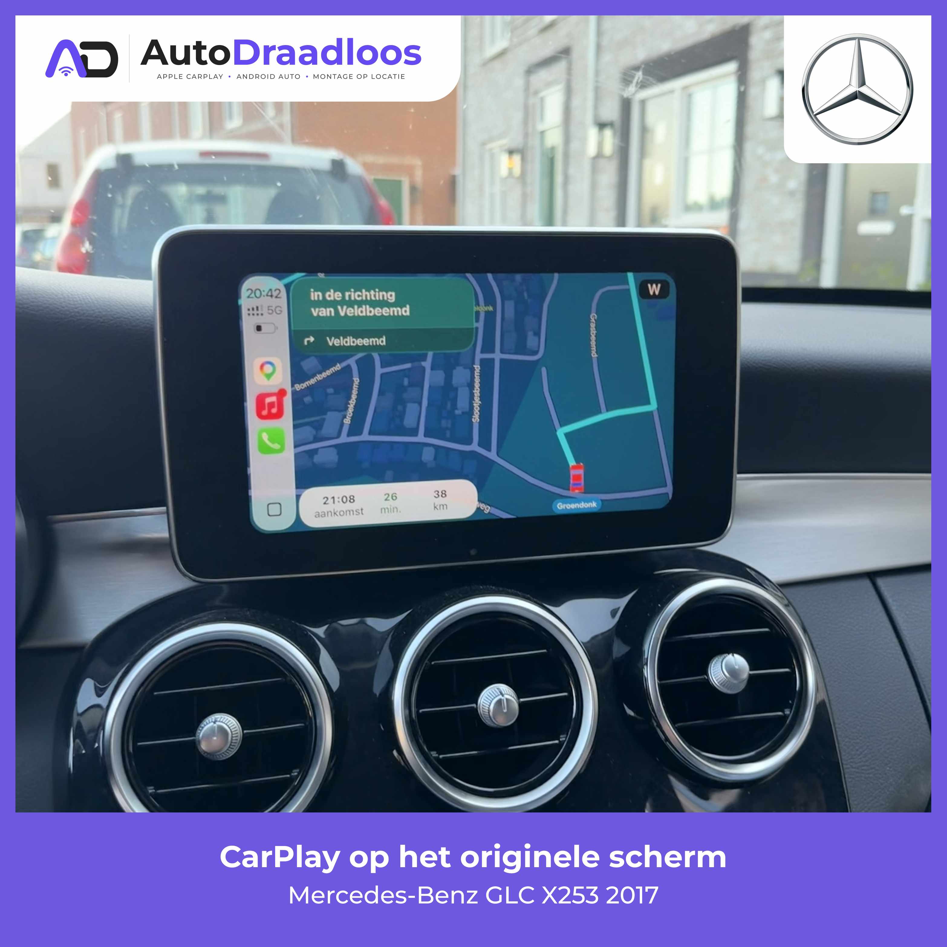 Apple CarPlay op het originele scherm van een GLC