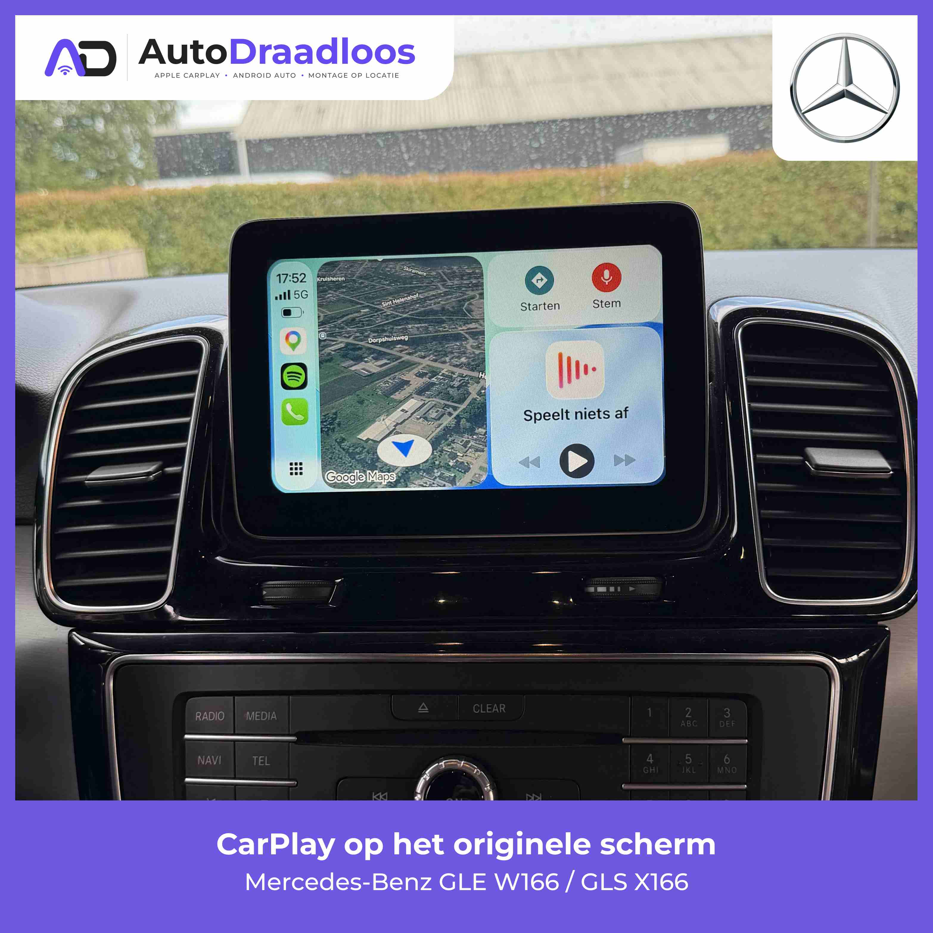 Apple CarPlay op het originele scherm van een GLS