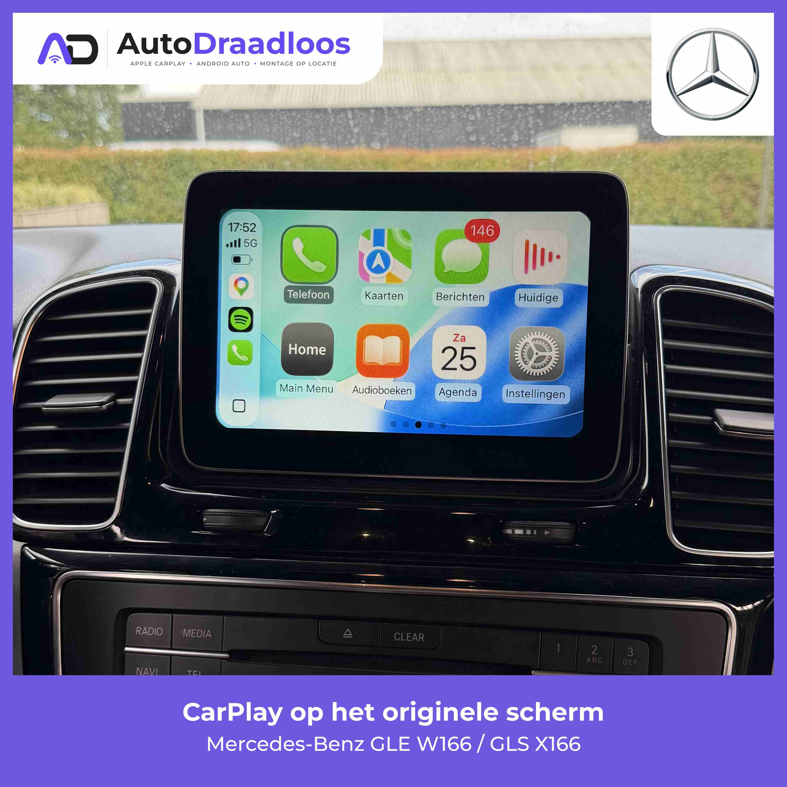 Apple CarPlay op het originele scherm van een GLS