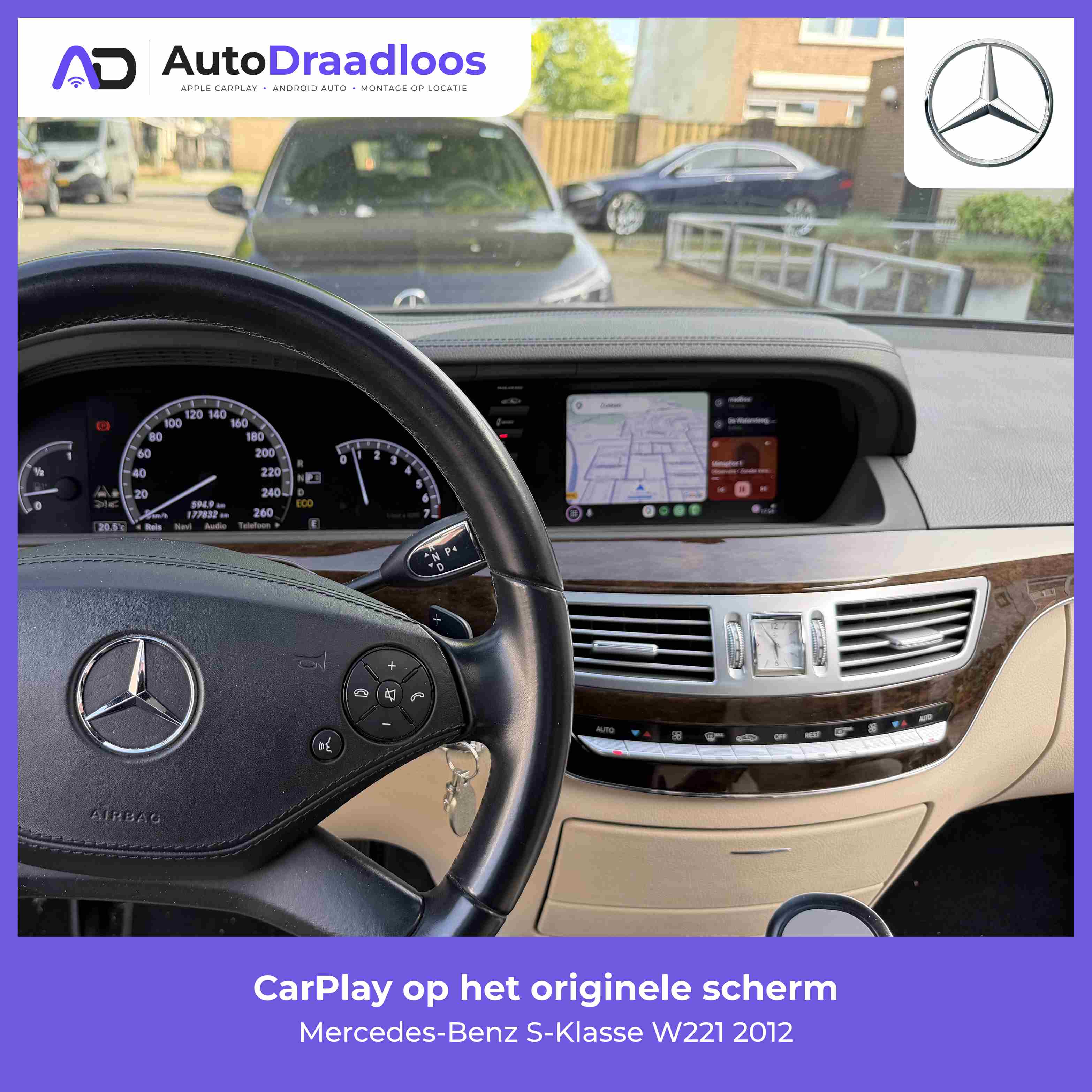 Apple CarPlay op het originele scherm van een S-Klasse