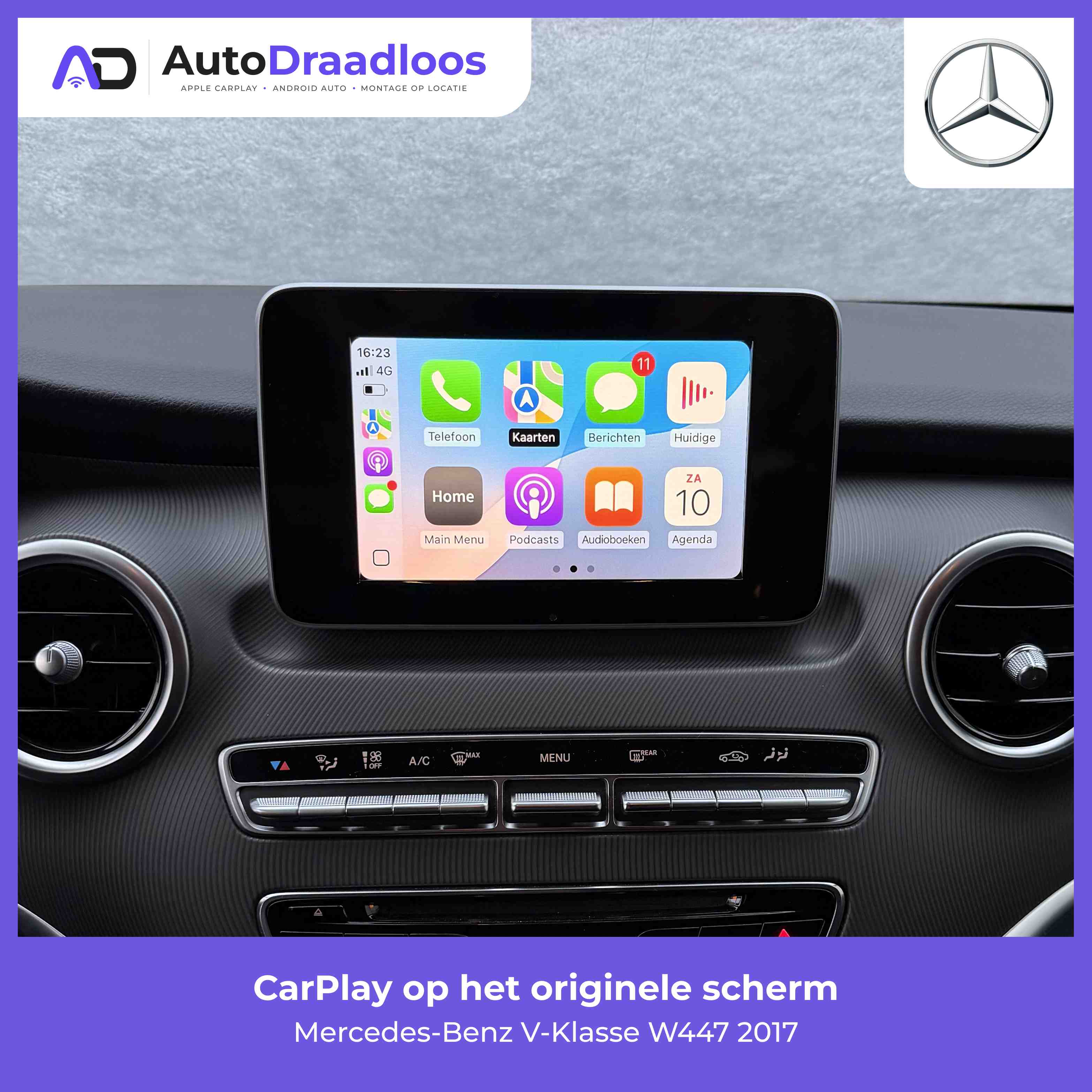 Apple CarPlay op het originele scherm van een V-Klasse