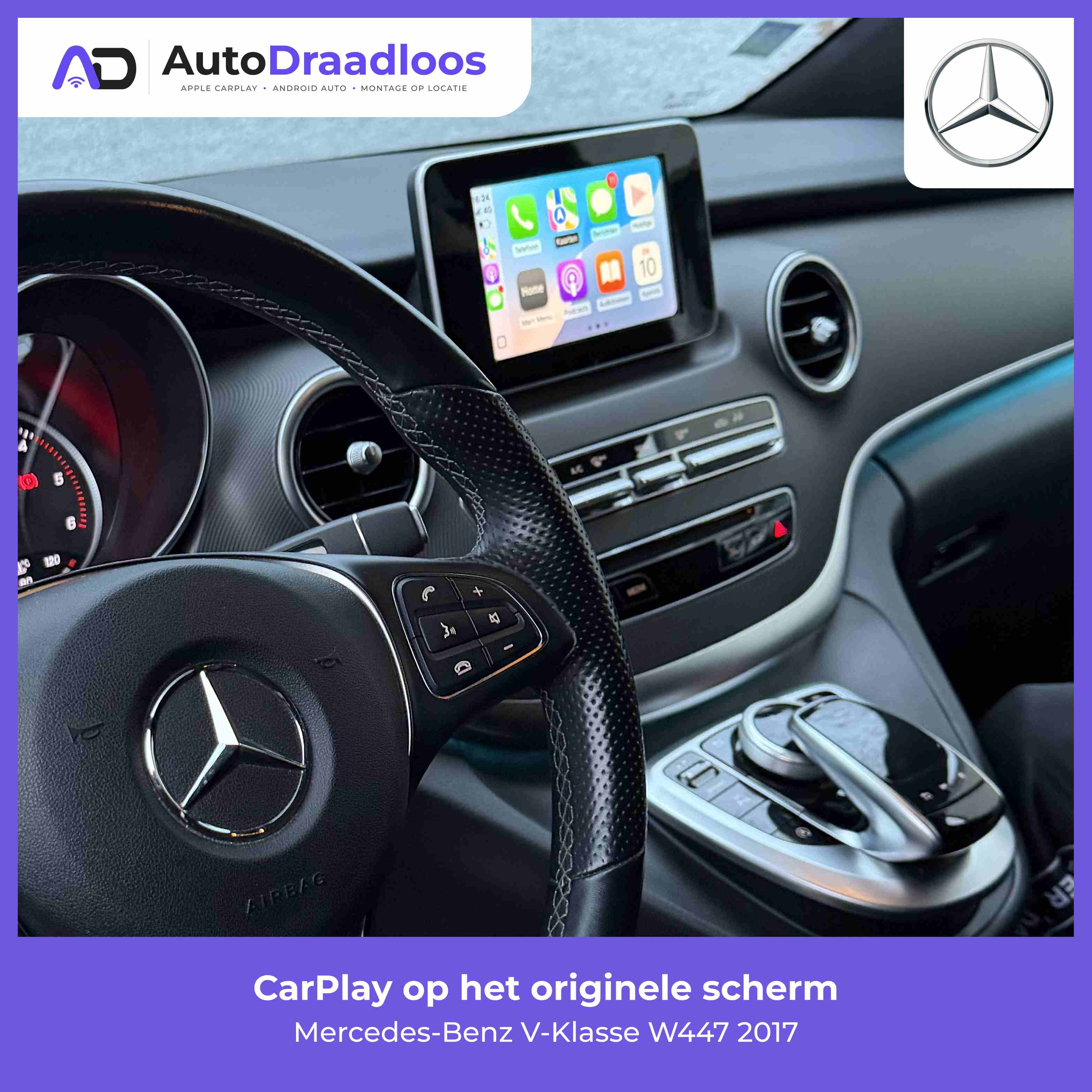 Apple CarPlay op het originele scherm van een V-Klasse
