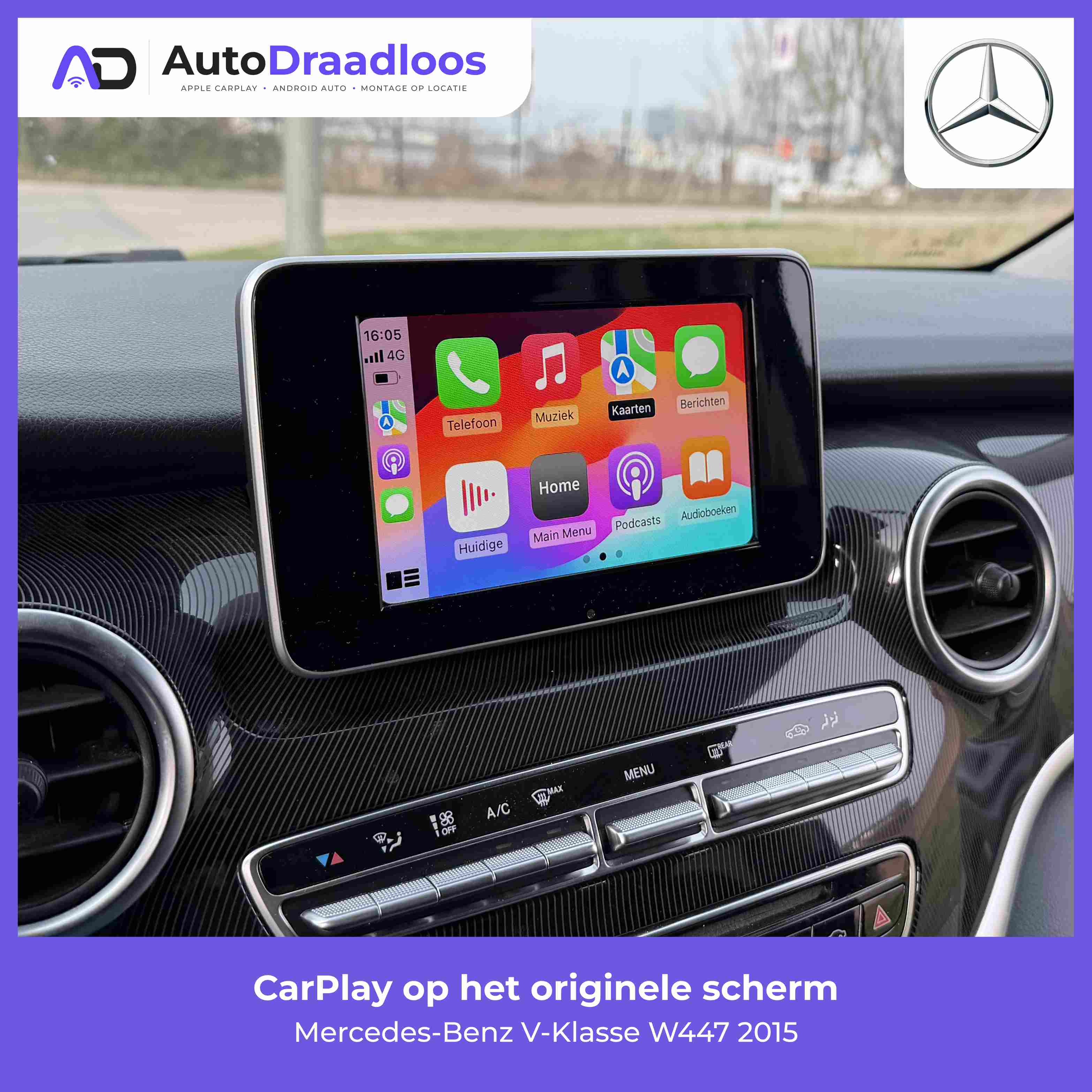 Apple CarPlay op het originele scherm van een V-Klasse