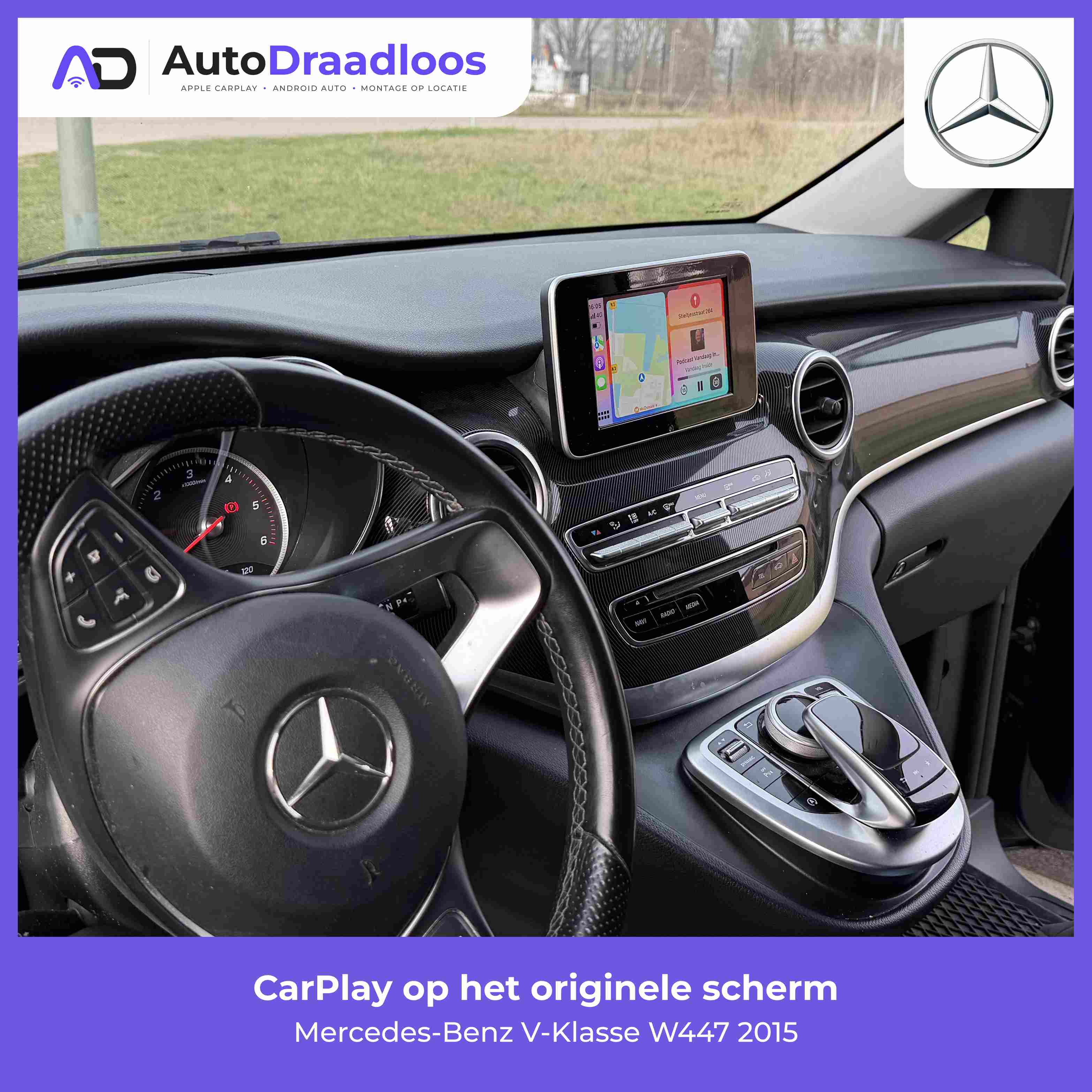 Apple CarPlay op het originele scherm van een V-Klasse