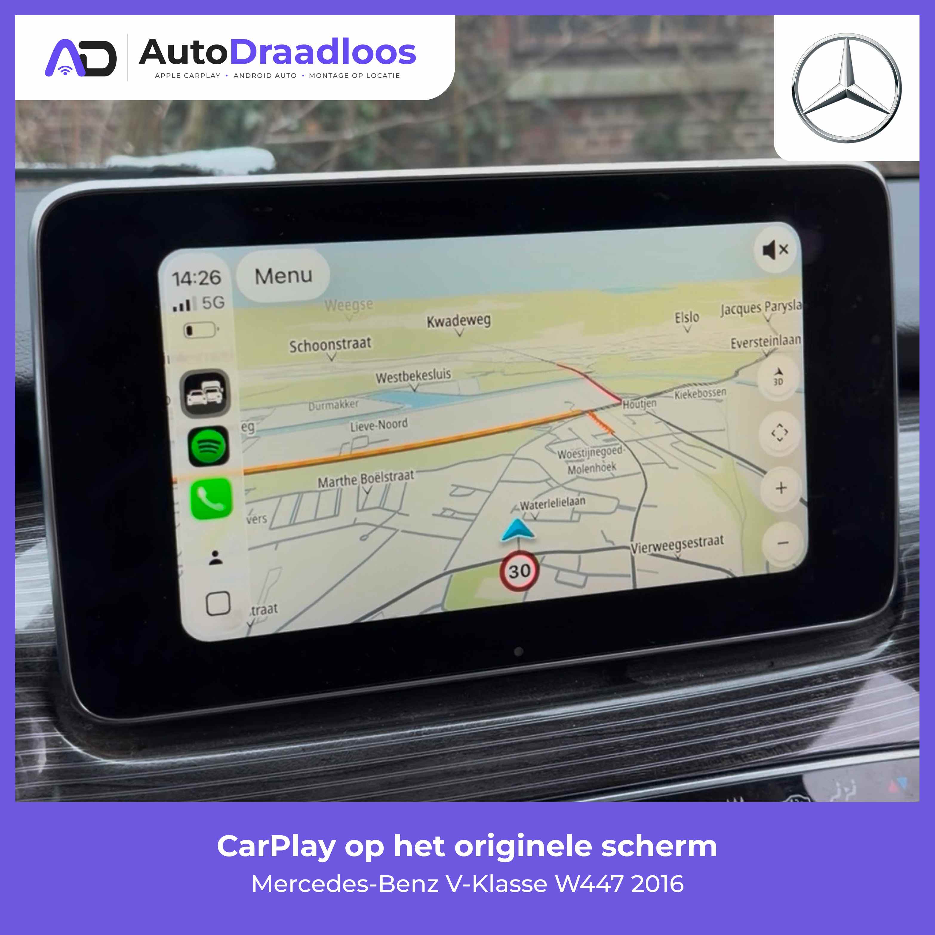 Apple CarPlay op het originele scherm van een V-Klasse