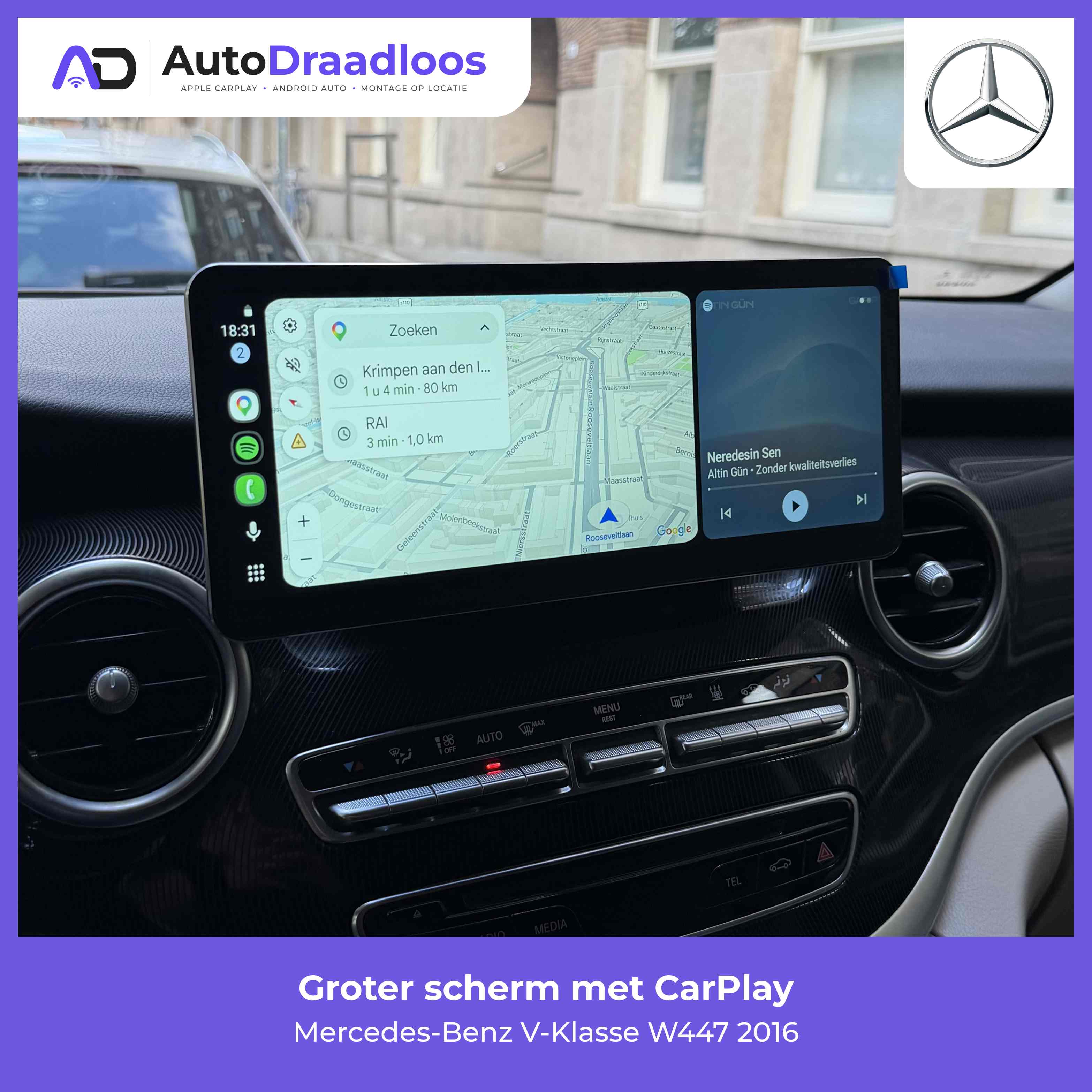 Groter scherm met CarPlay in een V-Klasse