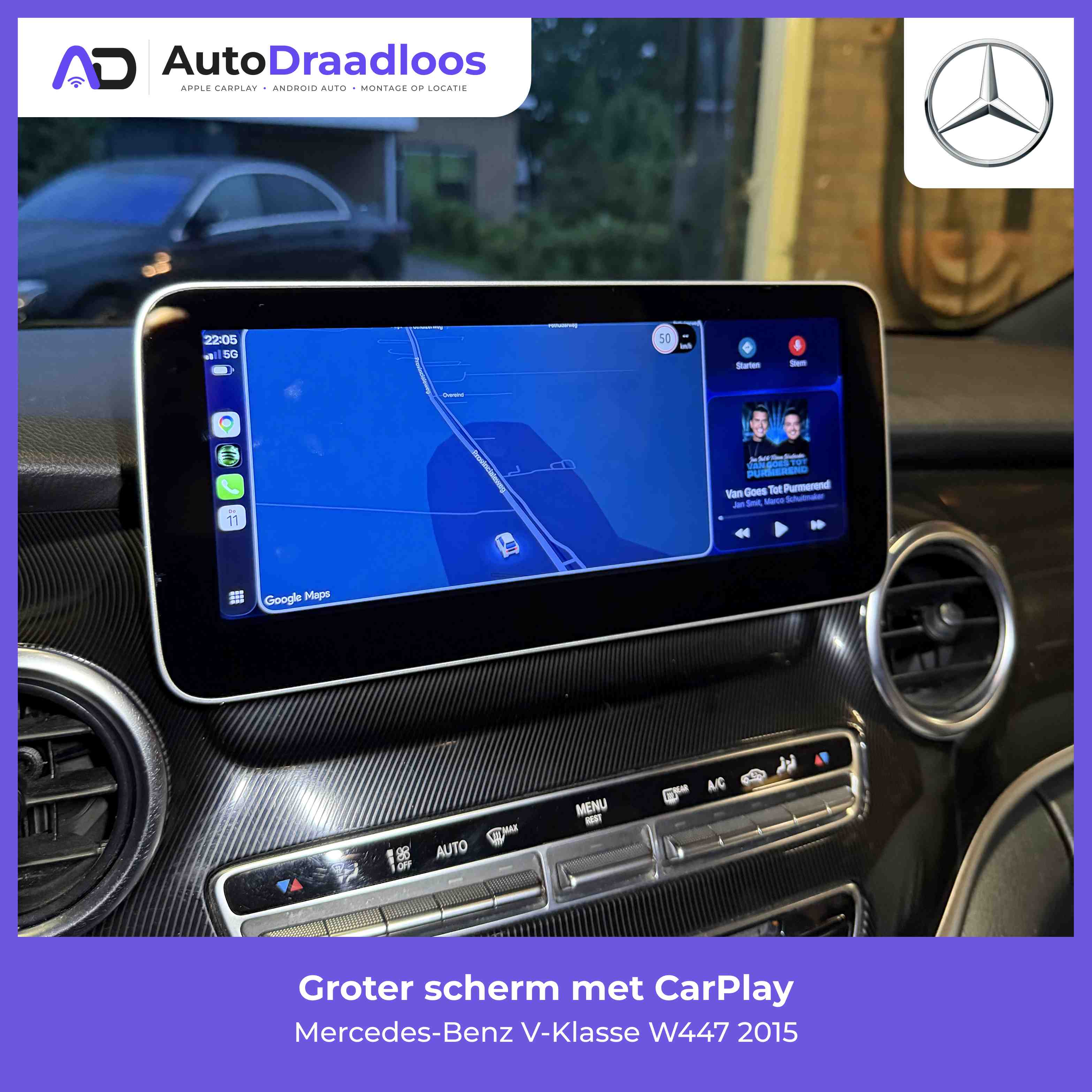 Groter scherm met CarPlay in een V-Klasse