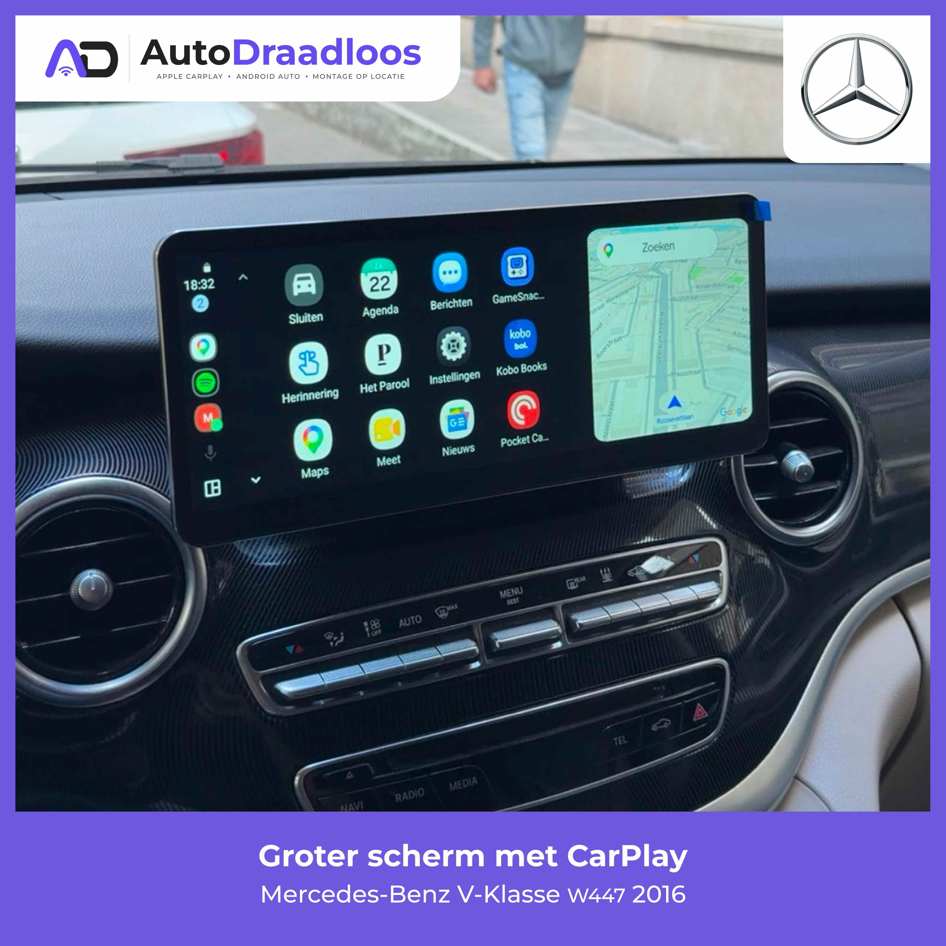 Groter scherm met CarPlay in een V-Klasse