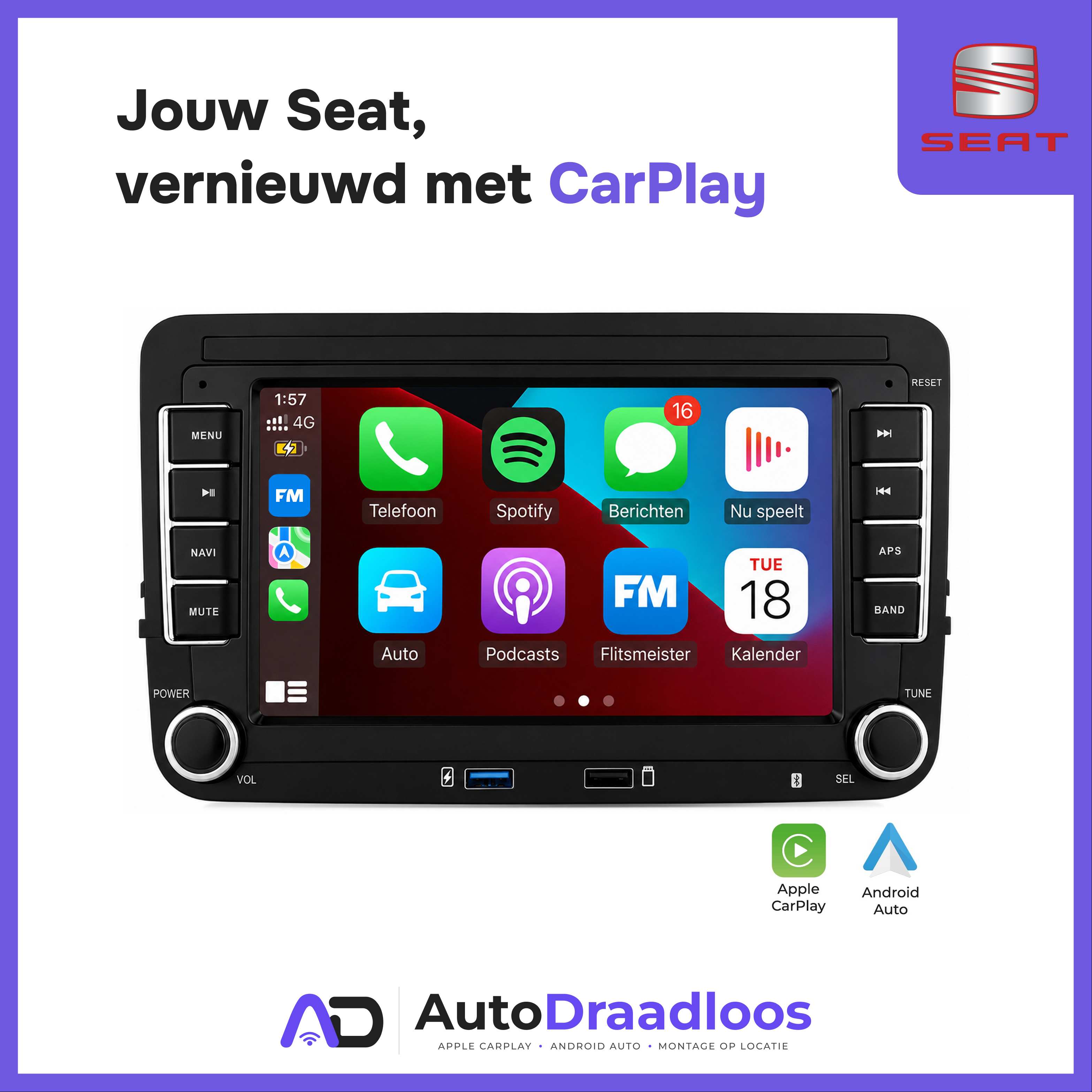 CarPlay-scherm voor Seat van AutoDraadloos