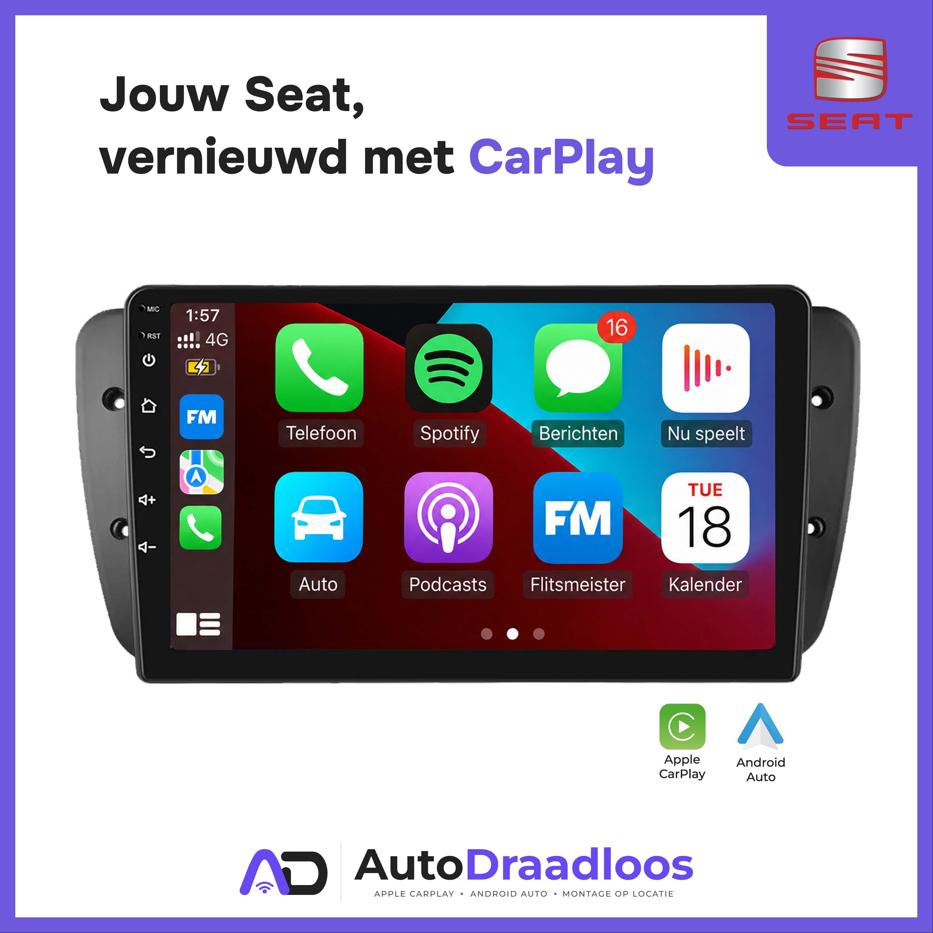 CarPlay-scherm voor Seat van AutoDraadloos
