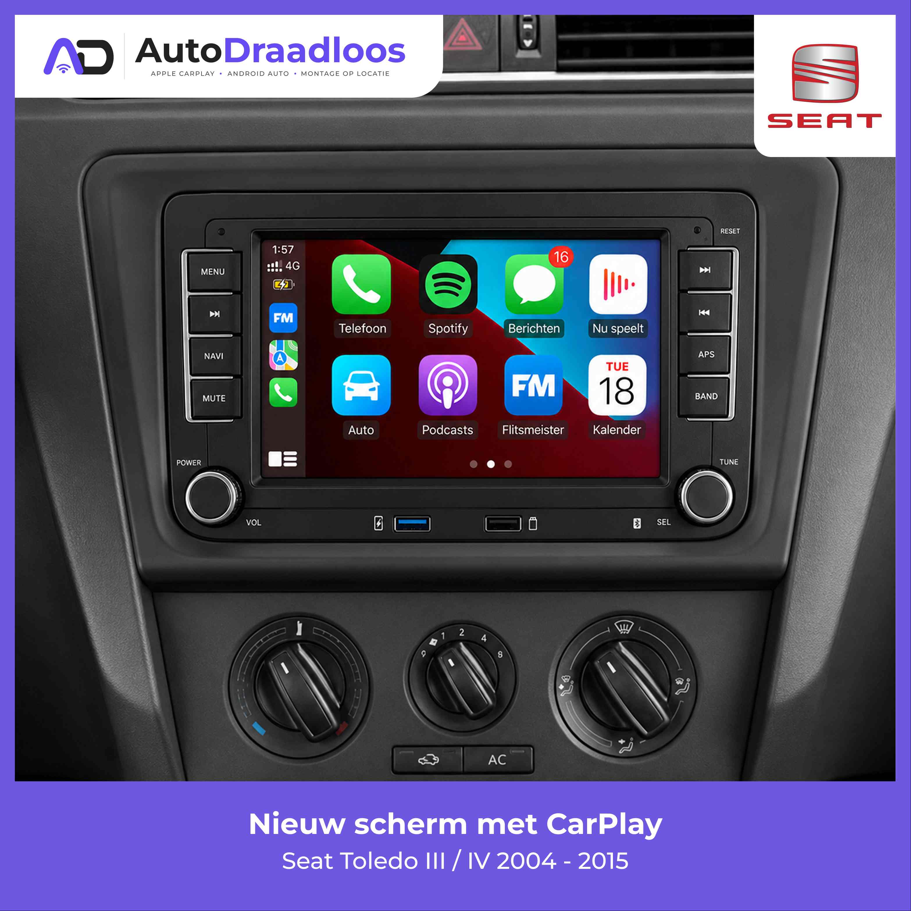 Apple CarPlay en Android Auto in een Seat Toledo