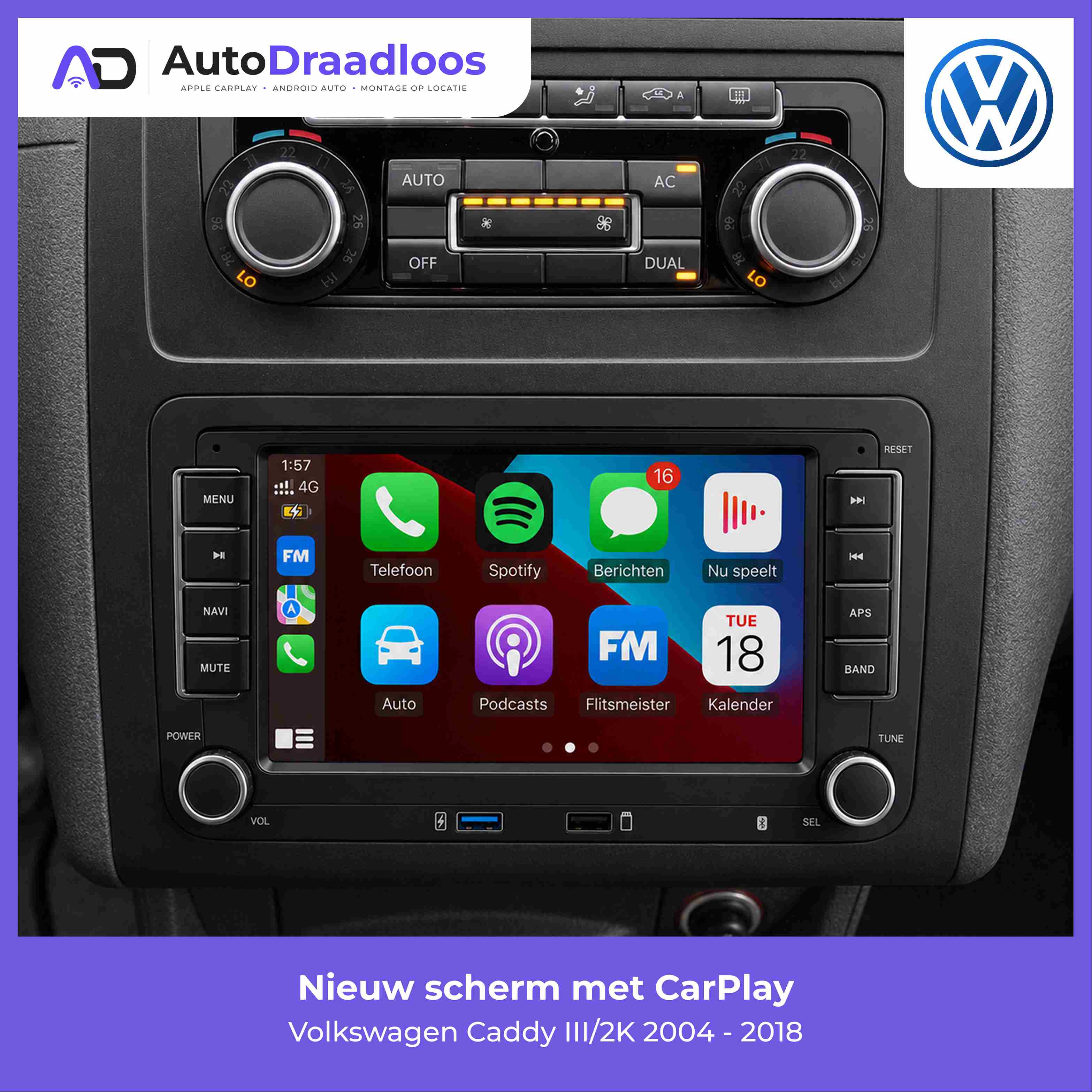 Apple CarPlay en Android Auto in een Volkswagen Caddy