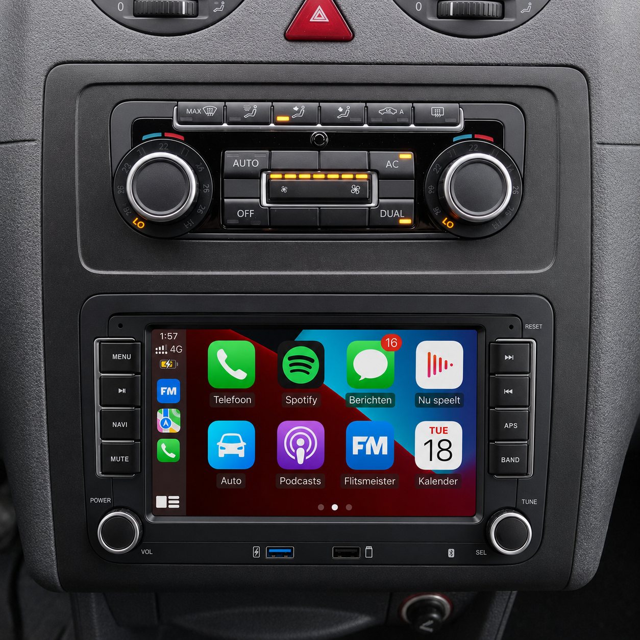 Nieuw touchscreen met Apple CarPlay en Android Auto in een Volkswagen