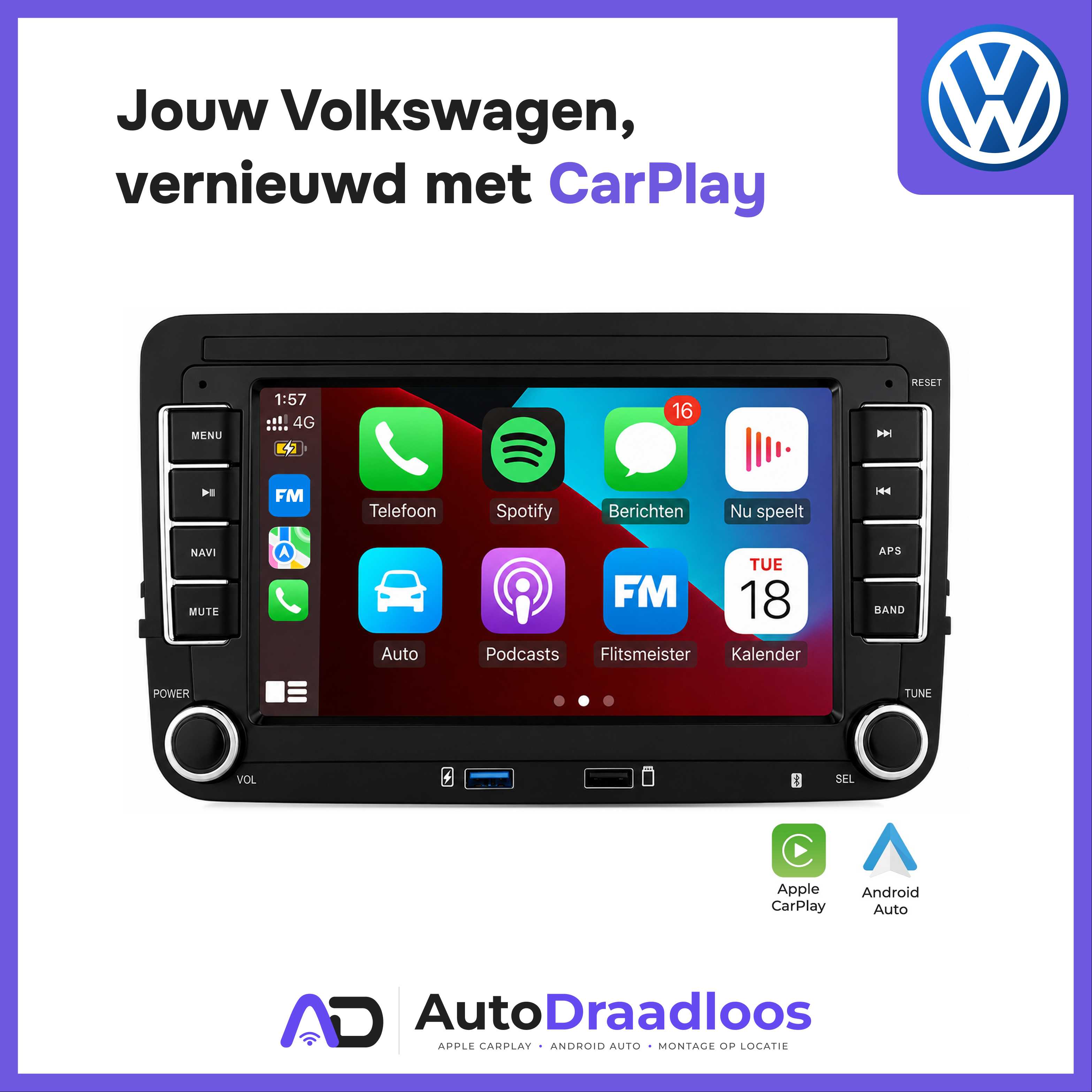 CarPlay-scherm voor Volkswagen van AutoDraadloos