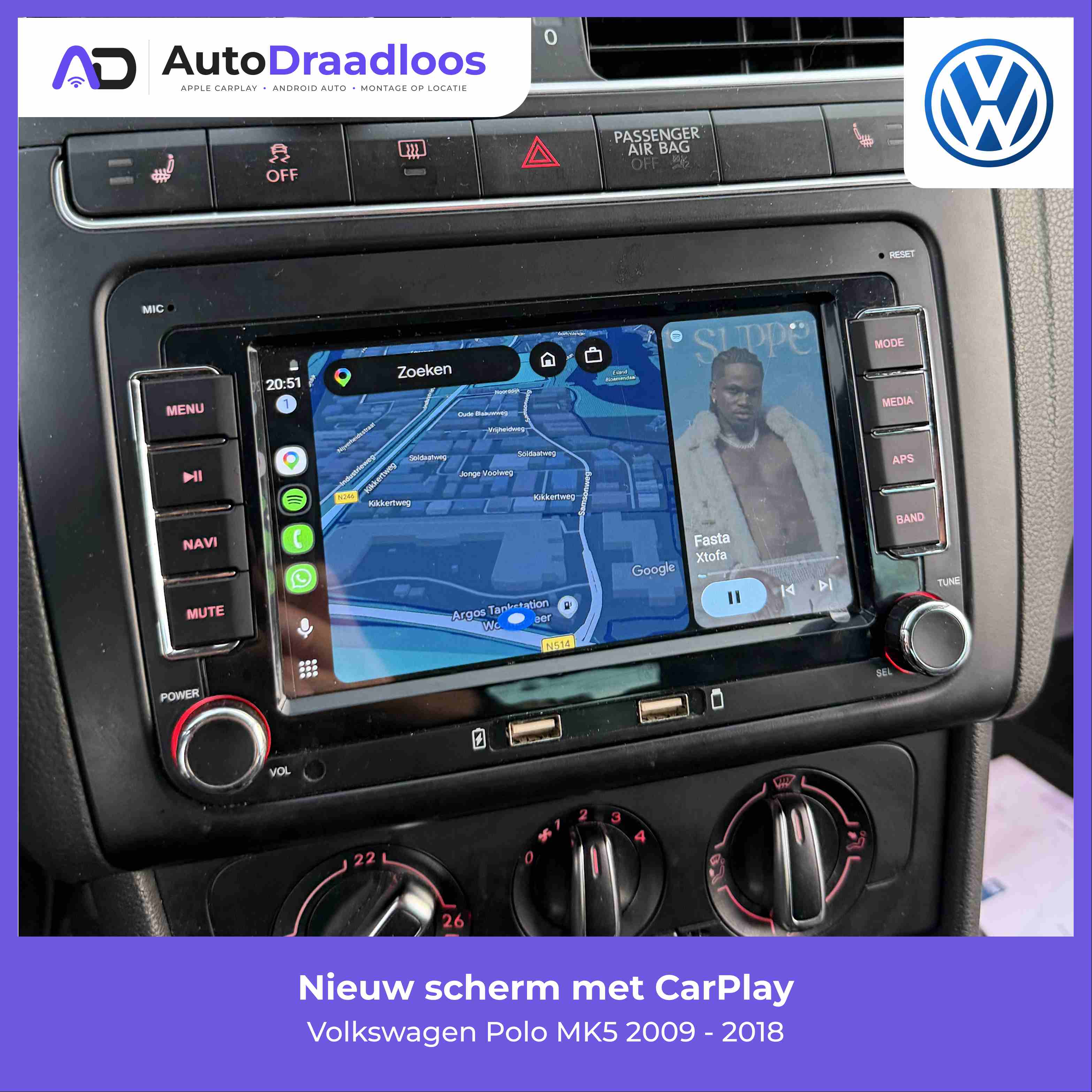 Apple CarPlay en Android Auto in een Volkswagen Polo