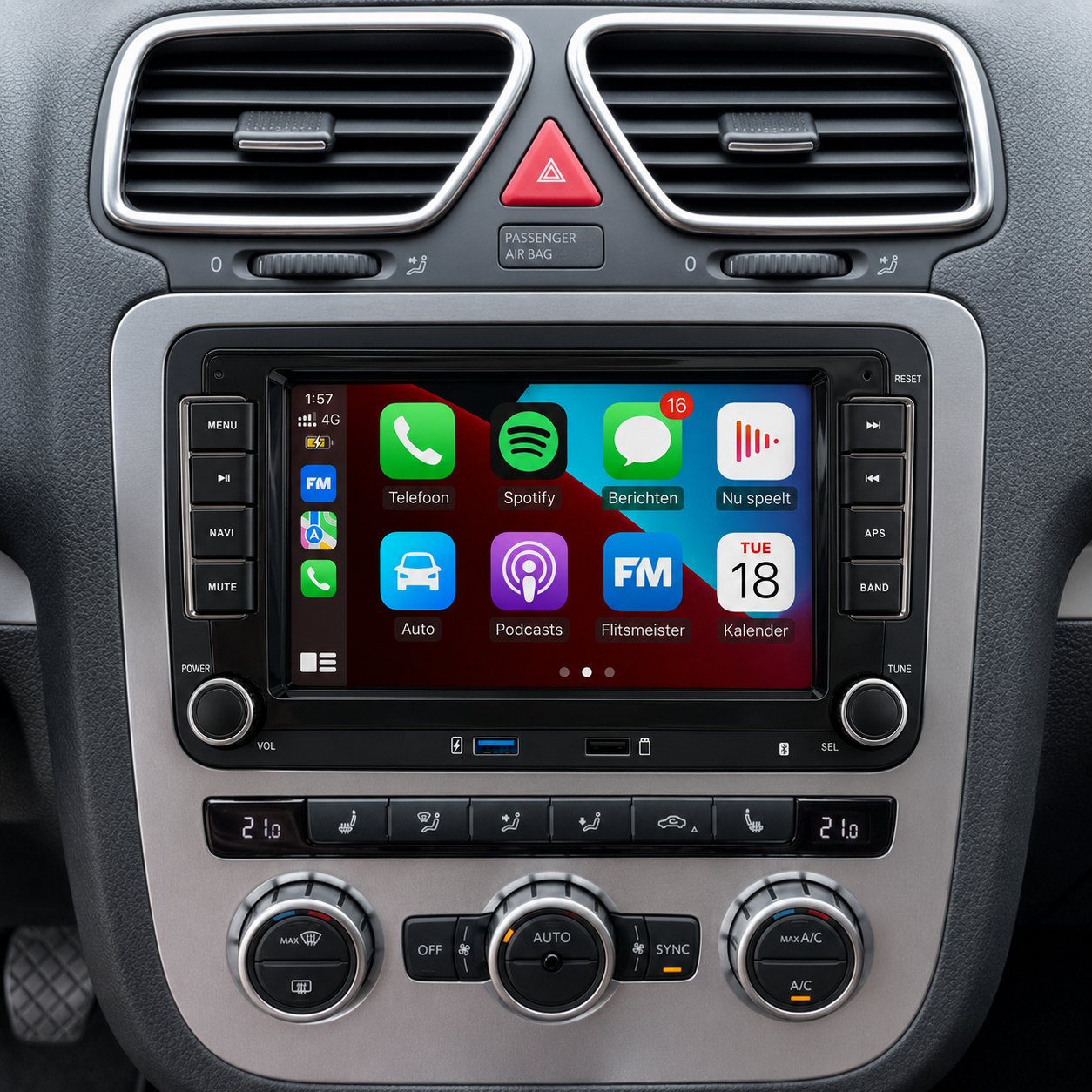 Nieuw touchscreen met Apple CarPlay en Android Auto in een Volkswagen