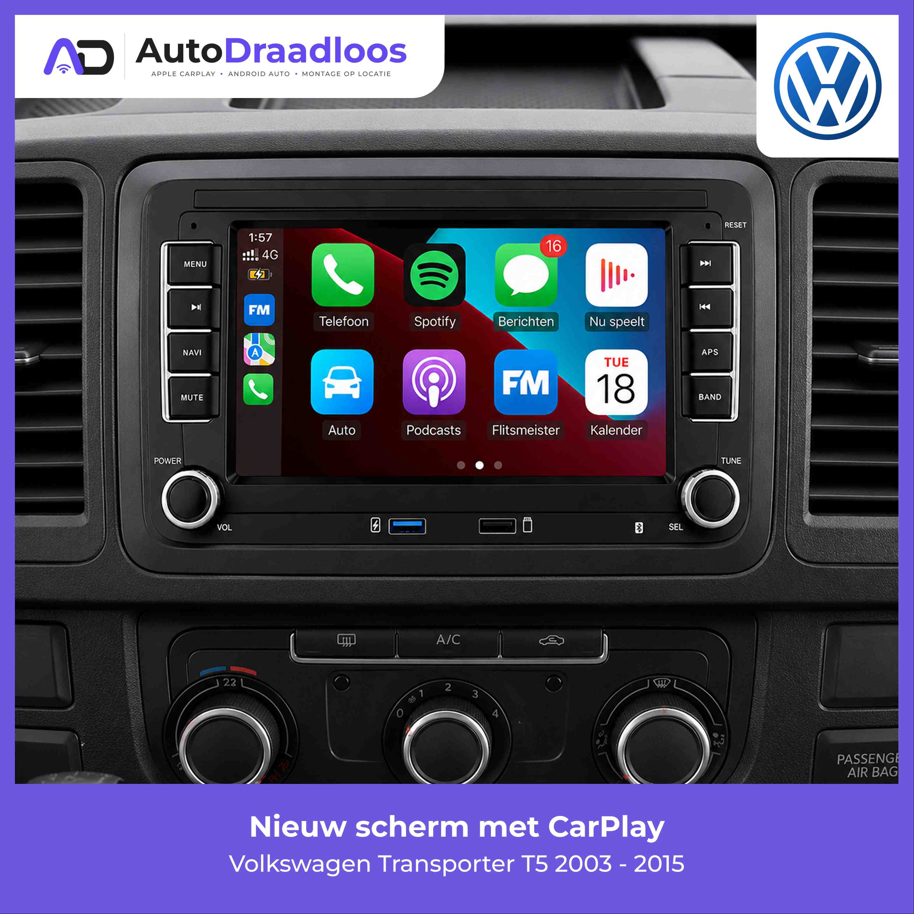 Apple CarPlay en Android Auto in een Volkswagen Transporter